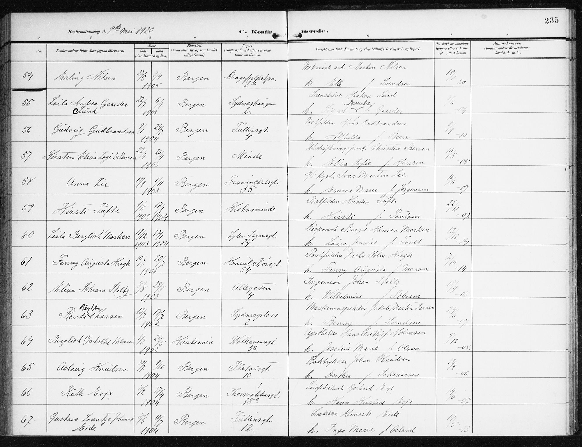 Johanneskirken sokneprestembete, AV/SAB-A-76001/H/Haa/L0009: Ministerialbok nr. C 2, 1907-1924, s. 235