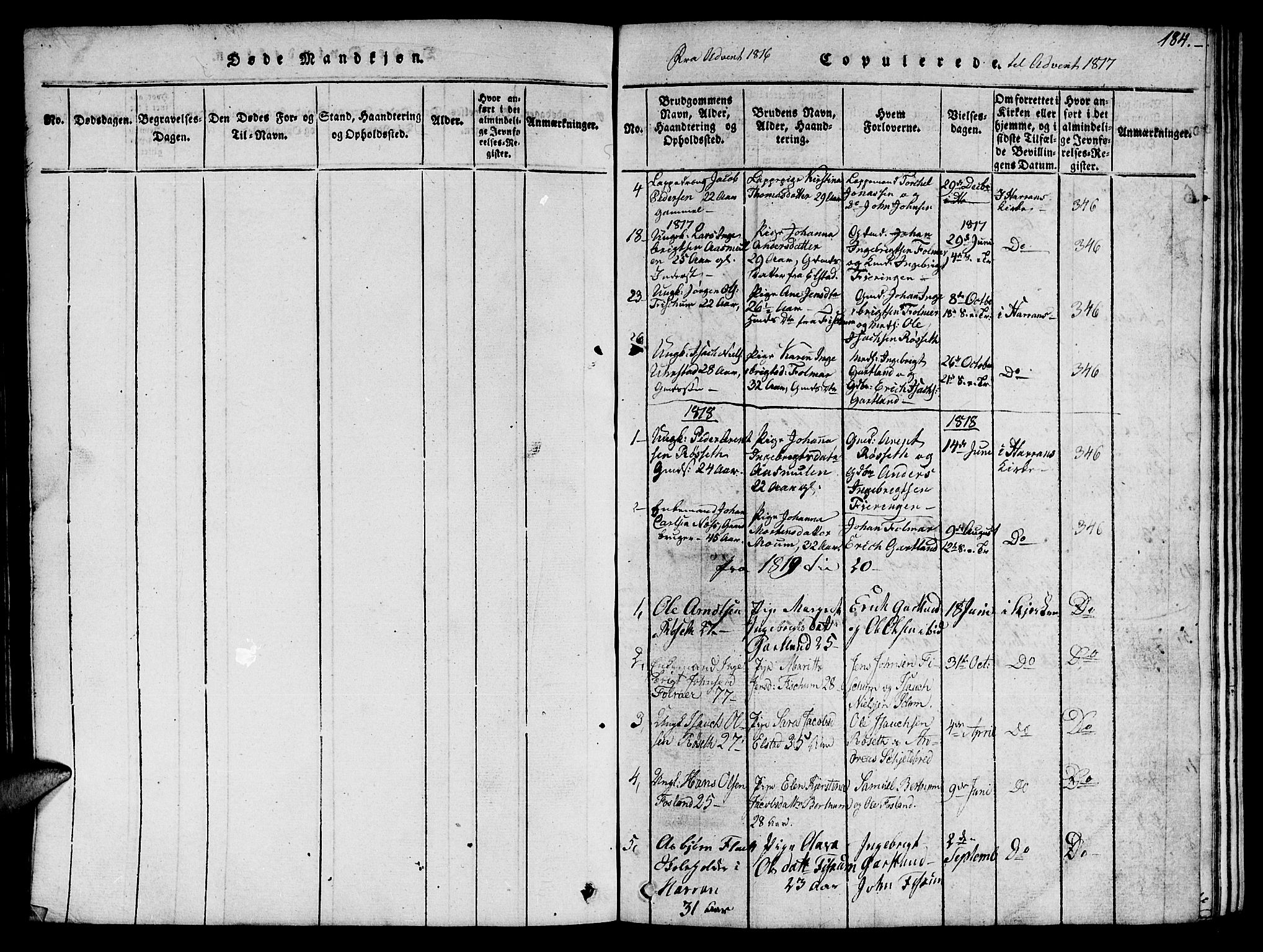 Ministerialprotokoller, klokkerbøker og fødselsregistre - Nord-Trøndelag, SAT/A-1458/759/L0527: Klokkerbok nr. 759C01 /1, 1816-1825, s. 184