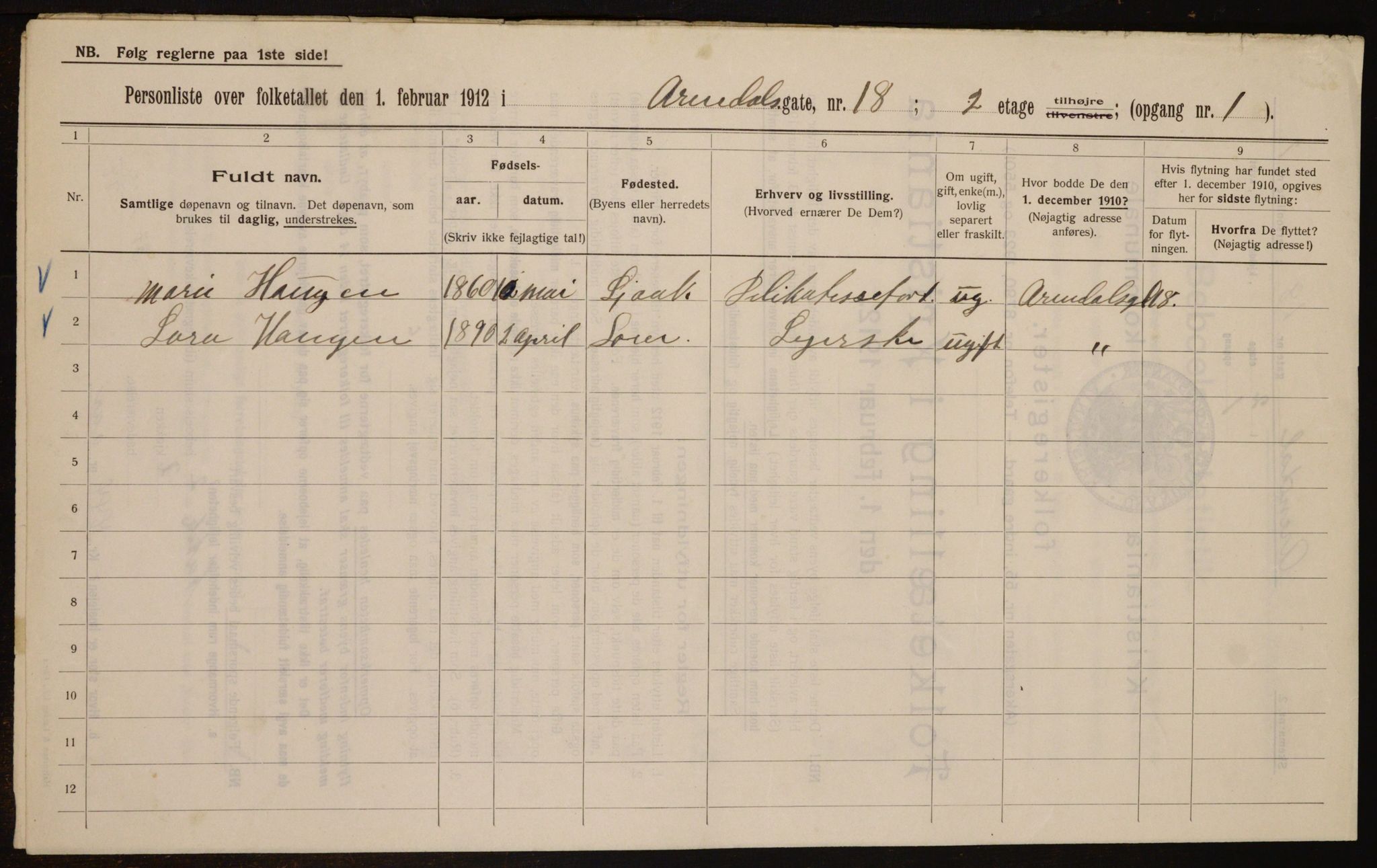 OBA, Kommunal folketelling 1.2.1912 for Kristiania, 1912, s. 2074