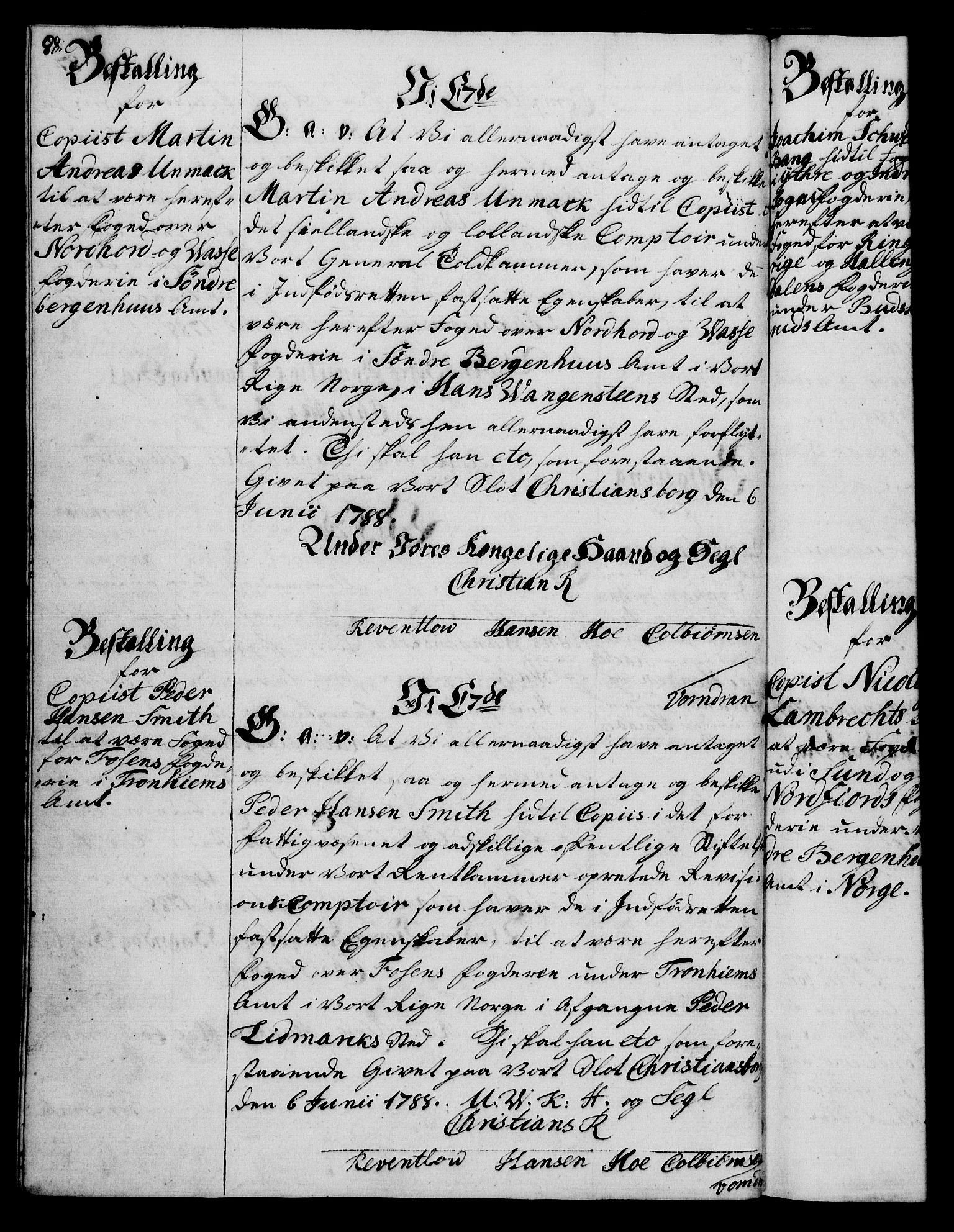 Rentekammeret, Kammerkanselliet, RA/EA-3111/G/Gg/Gge/L0006: Norsk bestallingsprotokoll med register (merket RK 53.30), 1773-1814, s. 88