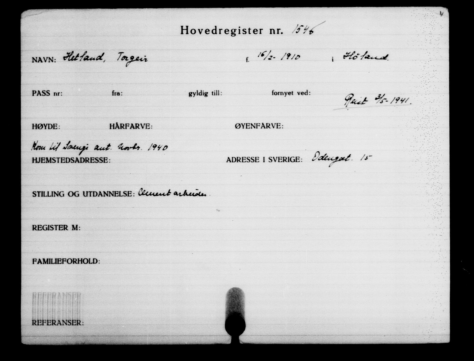 Den Kgl. Norske Legasjons Flyktningskontor, RA/S-6753/V/Va/L0002: Kjesäterkartoteket.  Flyktningenr. 1001-2000, 1940-1945, s. 774