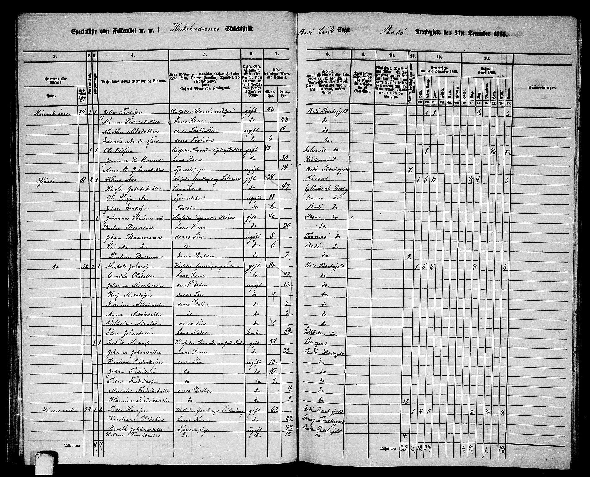 RA, Folketelling 1865 for 1843L Bodø prestegjeld, Bodø landsokn, 1865, s. 36