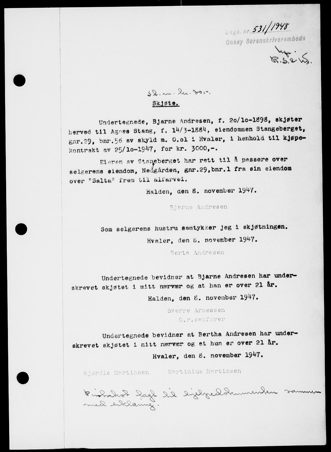 Onsøy sorenskriveri, SAO/A-10474/G/Ga/Gab/L0022: Pantebok nr. II A-22, 1947-1948, Dagboknr: 531/1948