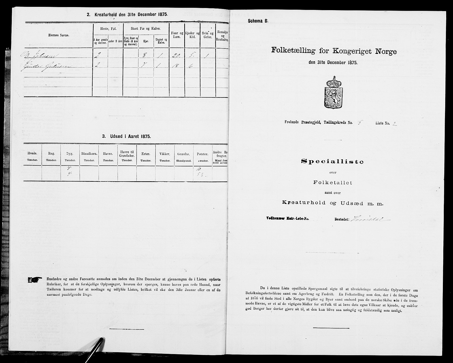 SAK, Folketelling 1875 for 0919P Froland prestegjeld, 1875, s. 505