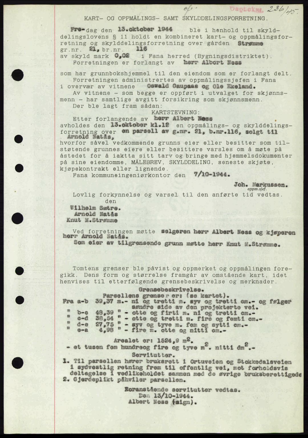 Midhordland sorenskriveri, SAB/A-3001/1/G/Gb/Gbj/L0019: Pantebok nr. A37-38, 1944-1945, Dagboknr: 236/1945