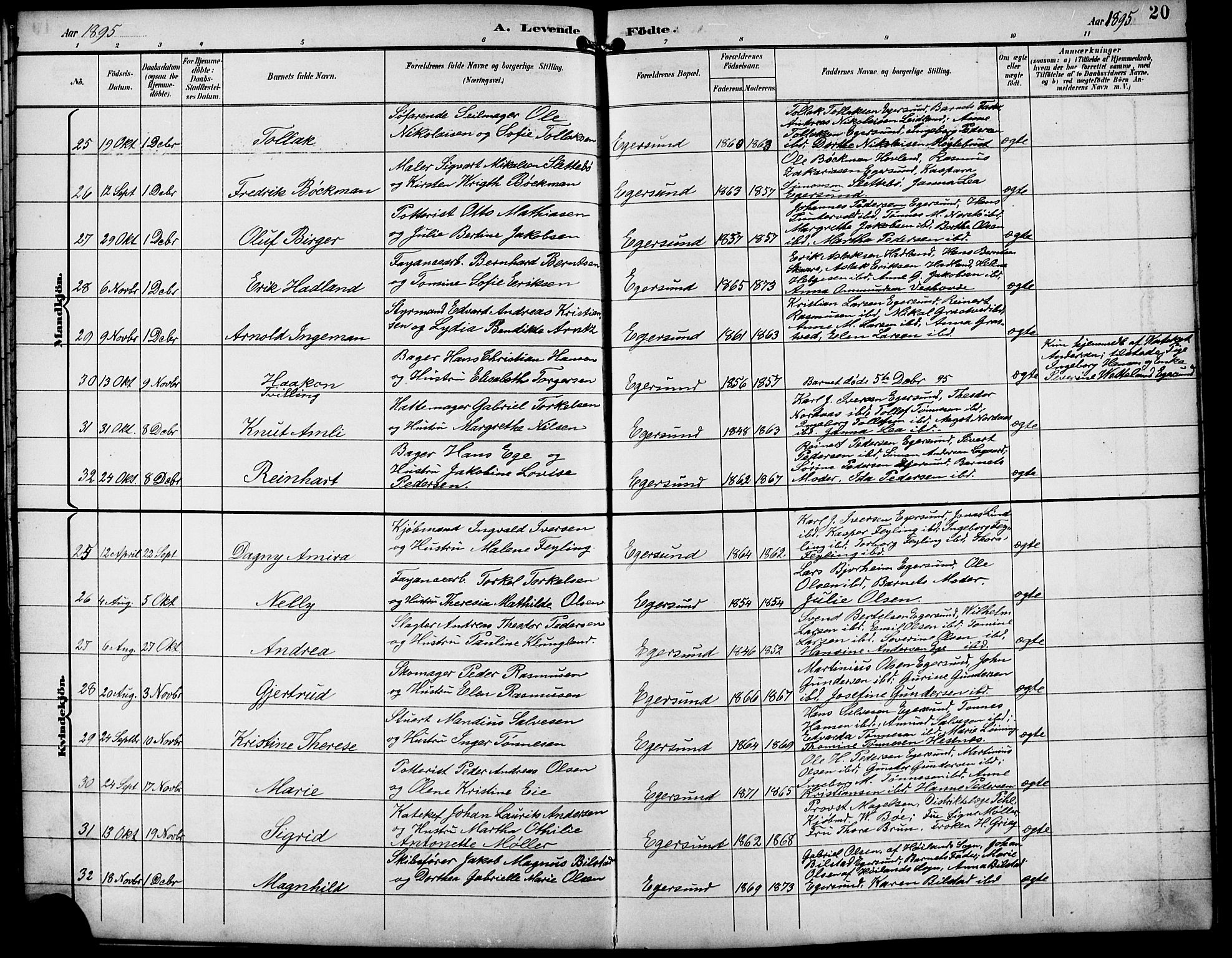 Eigersund sokneprestkontor, AV/SAST-A-101807/S09/L0010: Klokkerbok nr. B 10, 1893-1907, s. 20