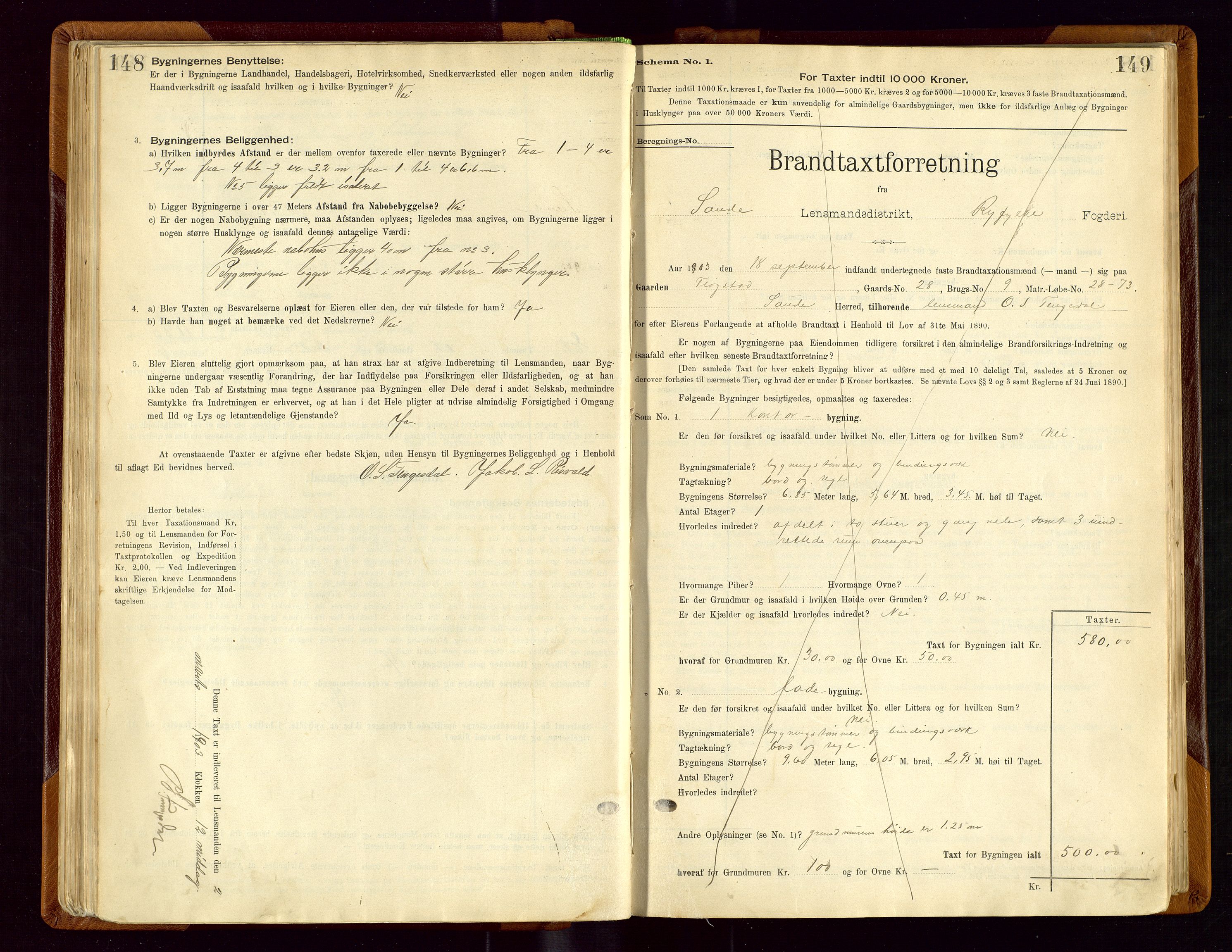 Sauda lensmannskontor, AV/SAST-A-100177/Gob/L0001: Branntakstprotokoll - skjematakst, 1894-1914, s. 148-149