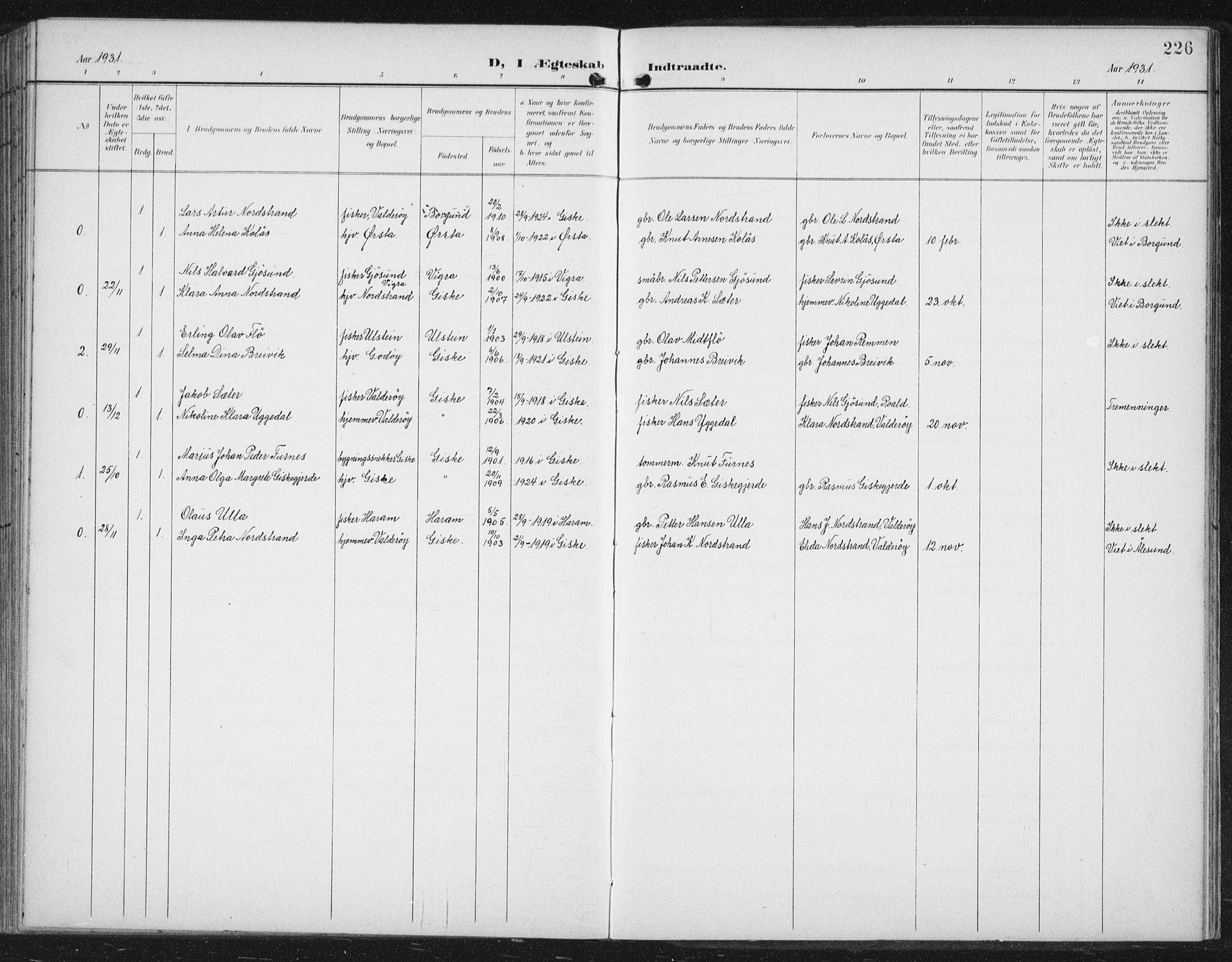 Ministerialprotokoller, klokkerbøker og fødselsregistre - Møre og Romsdal, AV/SAT-A-1454/534/L0489: Klokkerbok nr. 534C01, 1899-1941, s. 226