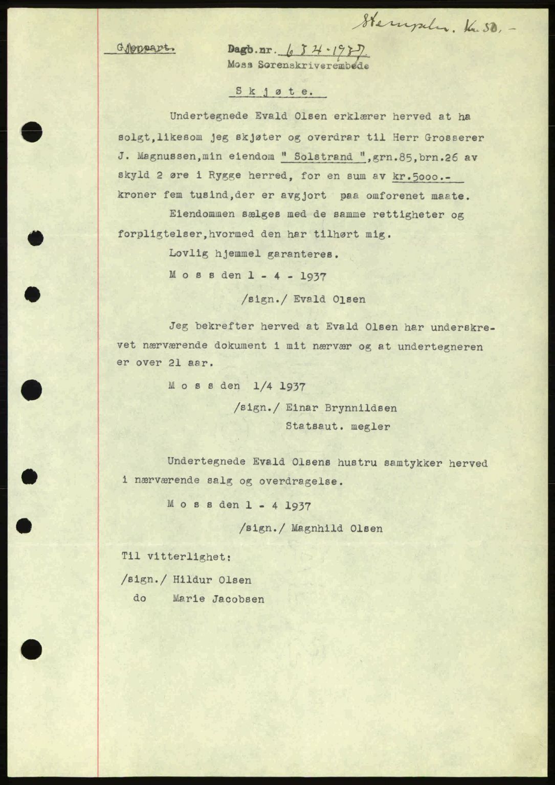 Moss sorenskriveri, SAO/A-10168: Pantebok nr. A2, 1936-1937, Dagboknr: 634/1937