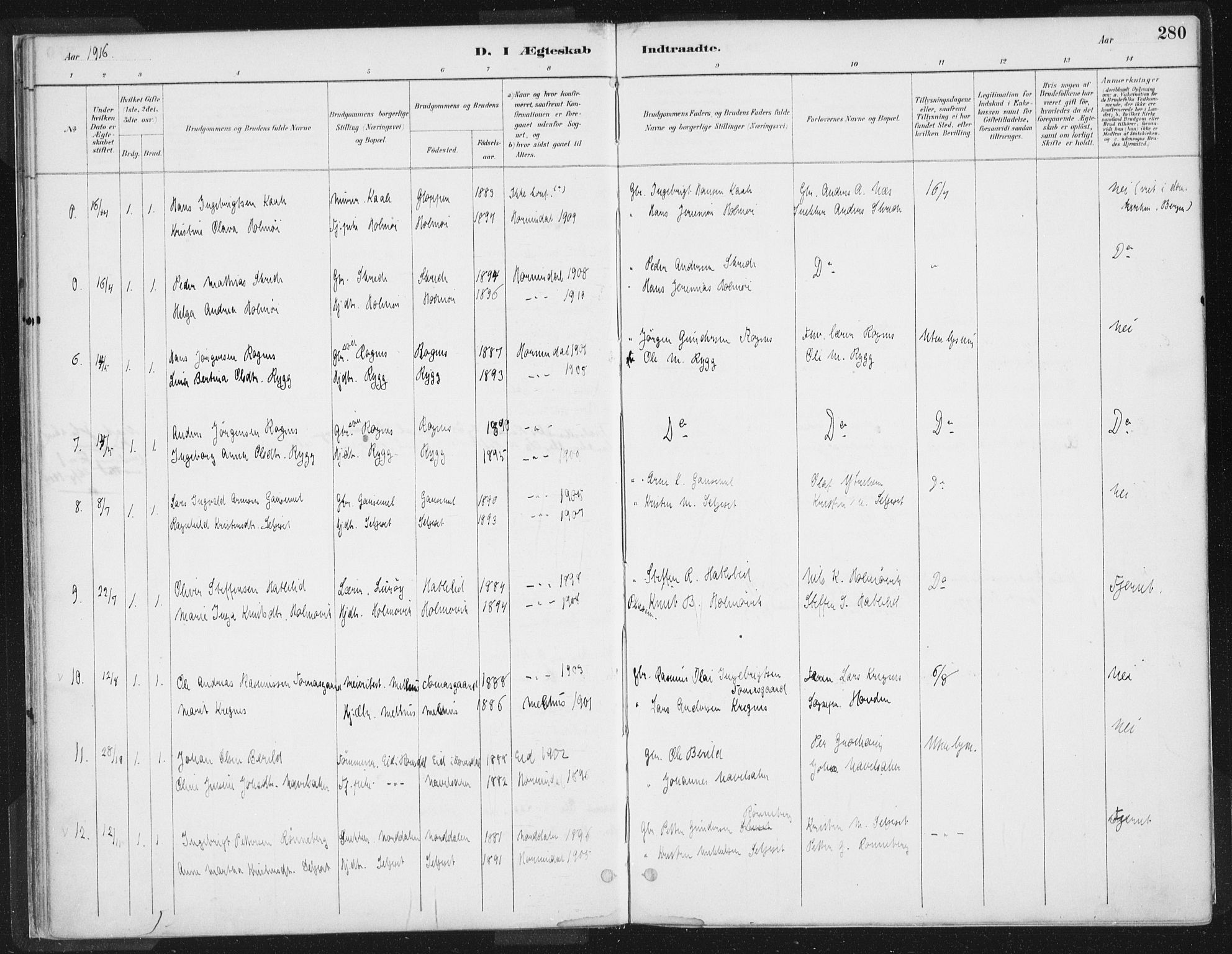 Hornindal sokneprestembete, AV/SAB-A-82401/H/Haa/Haaa/L0003/0002: Ministerialbok nr. A 3B, 1885-1917, s. 280