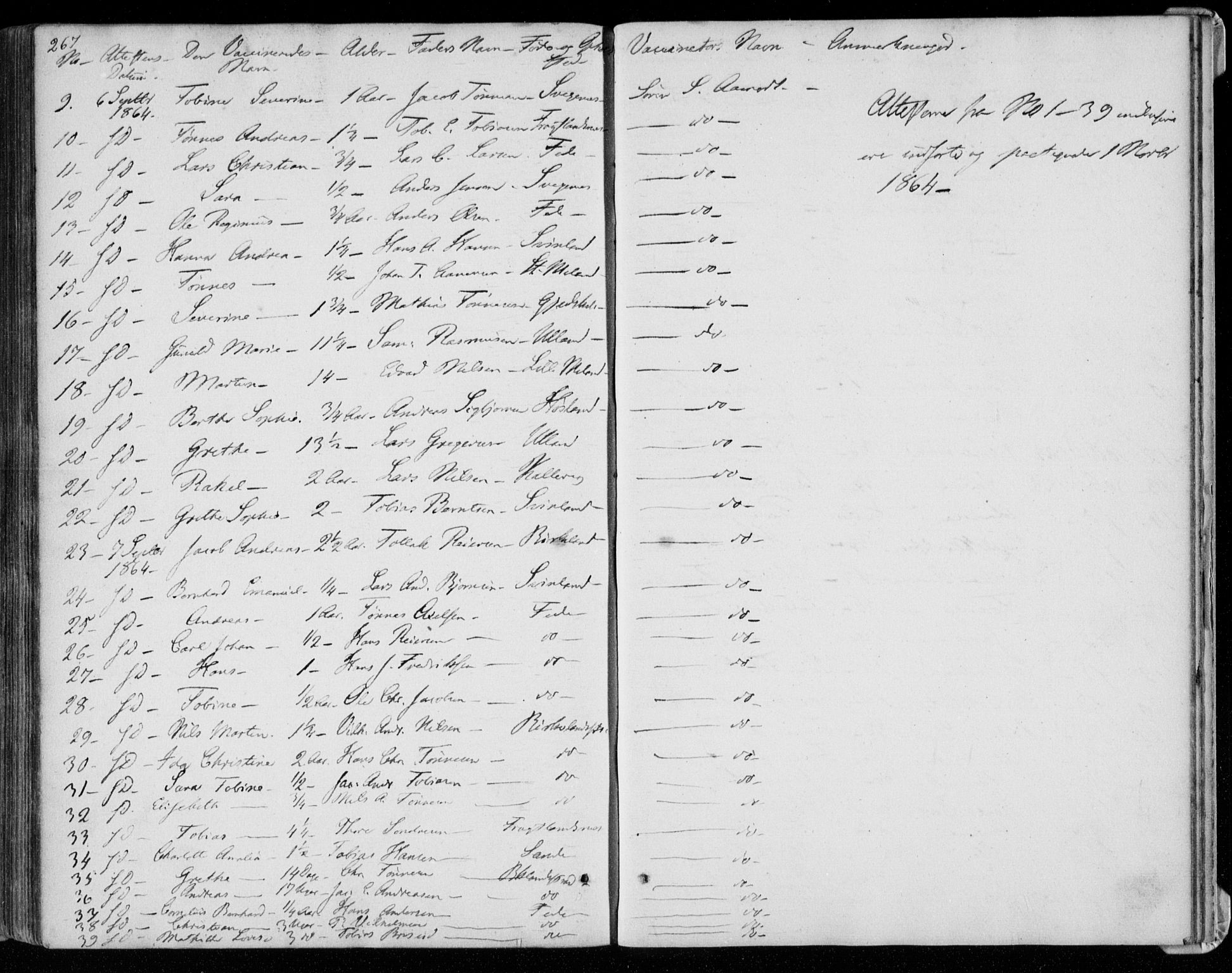 Kvinesdal sokneprestkontor, SAK/1111-0026/F/Fa/Faa/L0002: Ministerialbok nr. A 2, 1850-1876, s. 267