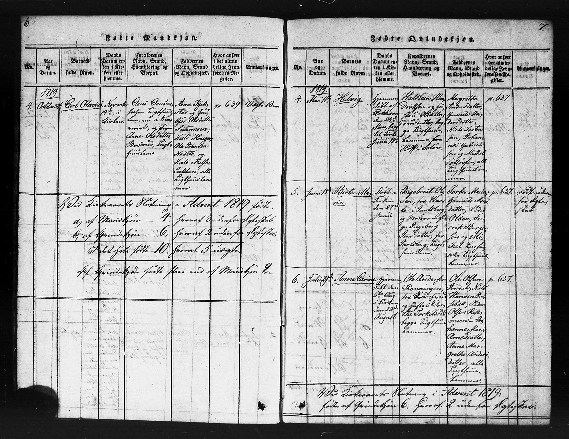 Kristiania tukthusprest Kirkebøker, AV/SAO-A-10881/F/Fa/L0002: Ministerialbok nr. 2, 1817-1830, s. 6-7