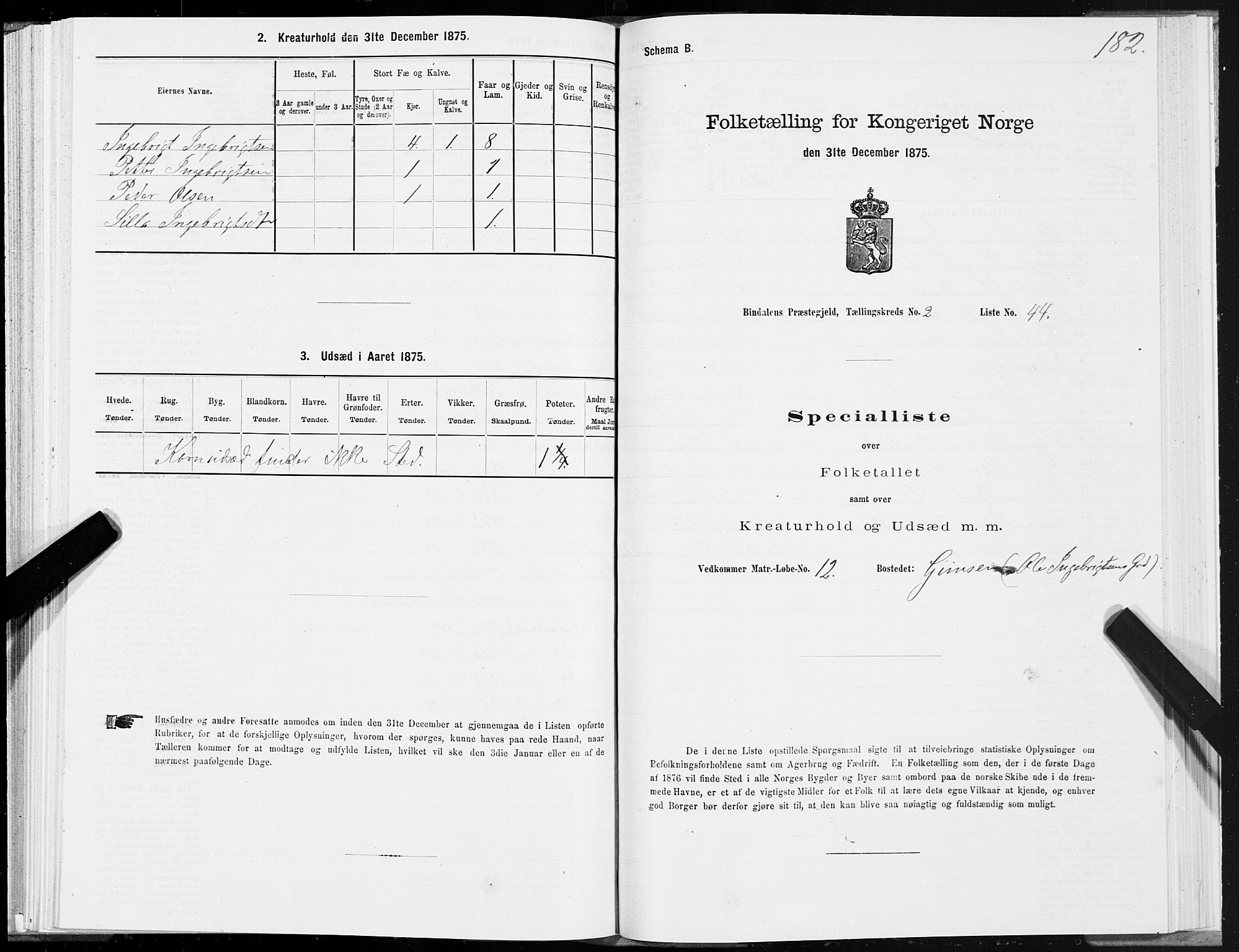 SAT, Folketelling 1875 for 1811P Bindal prestegjeld, 1875, s. 1182