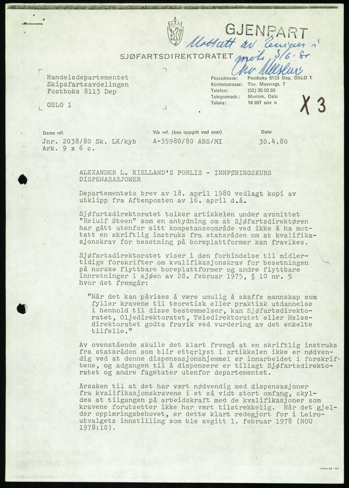 Justisdepartementet, Granskningskommisjonen ved Alexander Kielland-ulykken 27.3.1980, RA/S-1165/D/L0020: X Opplæring/Kompetanse (Doku.liste + X1-X18 av 18)/Y Forskningsprosjekter (Doku.liste + Y1-Y7 av 9), 1980-1981, s. 16