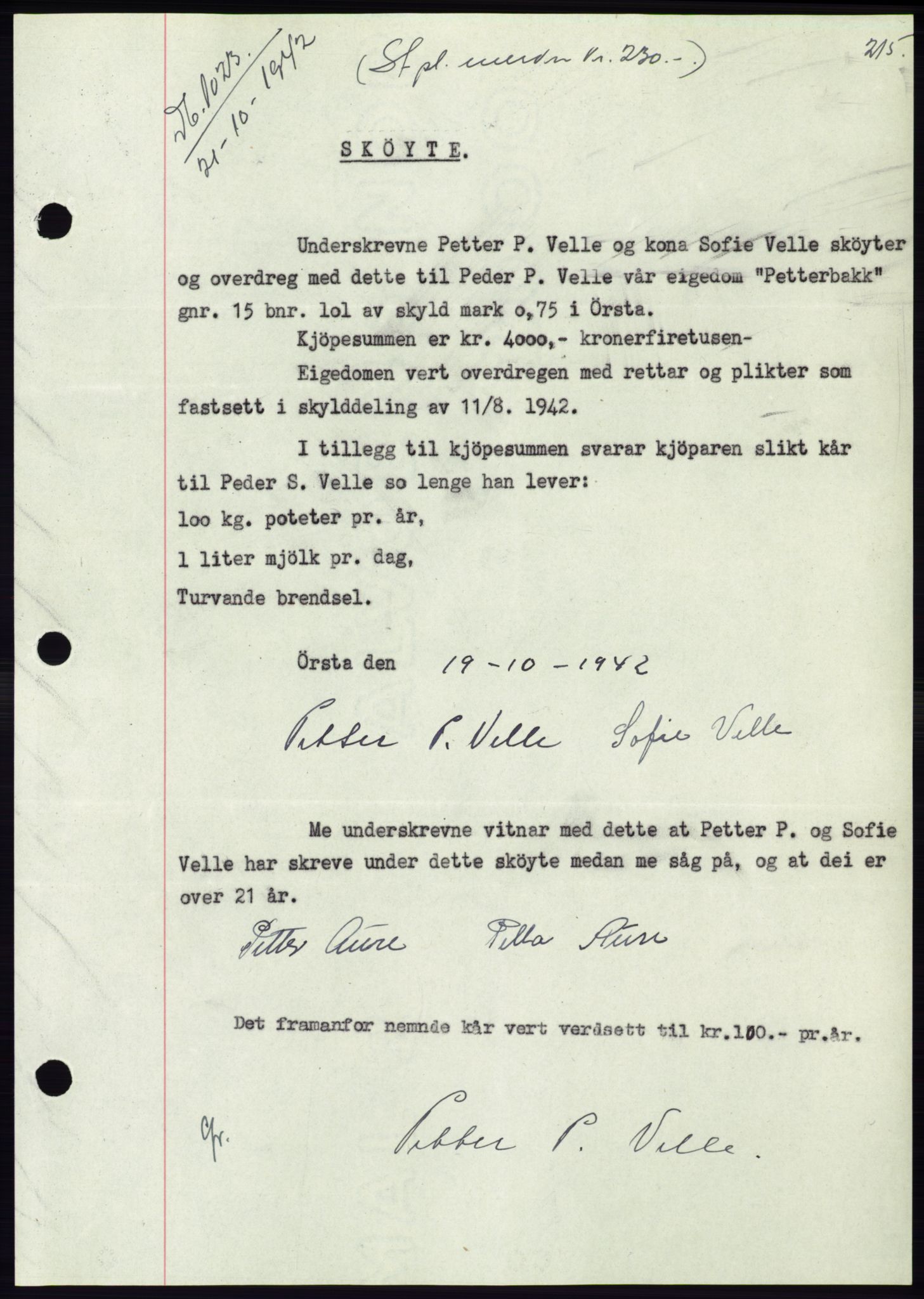 Søre Sunnmøre sorenskriveri, SAT/A-4122/1/2/2C/L0074: Pantebok nr. 68, 1942-1943, Dagboknr: 1023/1942