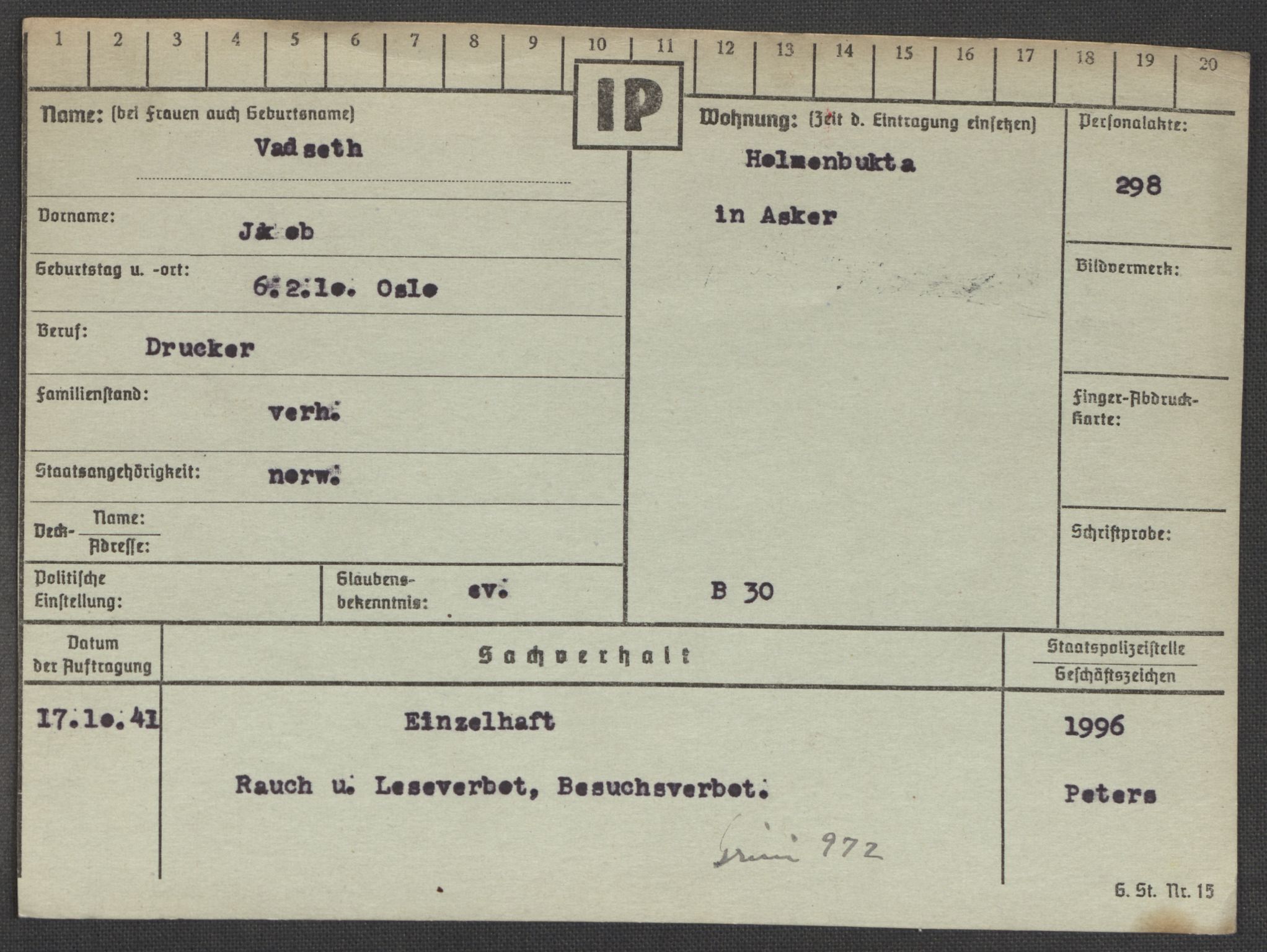 Befehlshaber der Sicherheitspolizei und des SD, AV/RA-RAFA-5969/E/Ea/Eaa/L0010: Register over norske fanger i Møllergata 19: Sø-Å, 1940-1945, s. 668