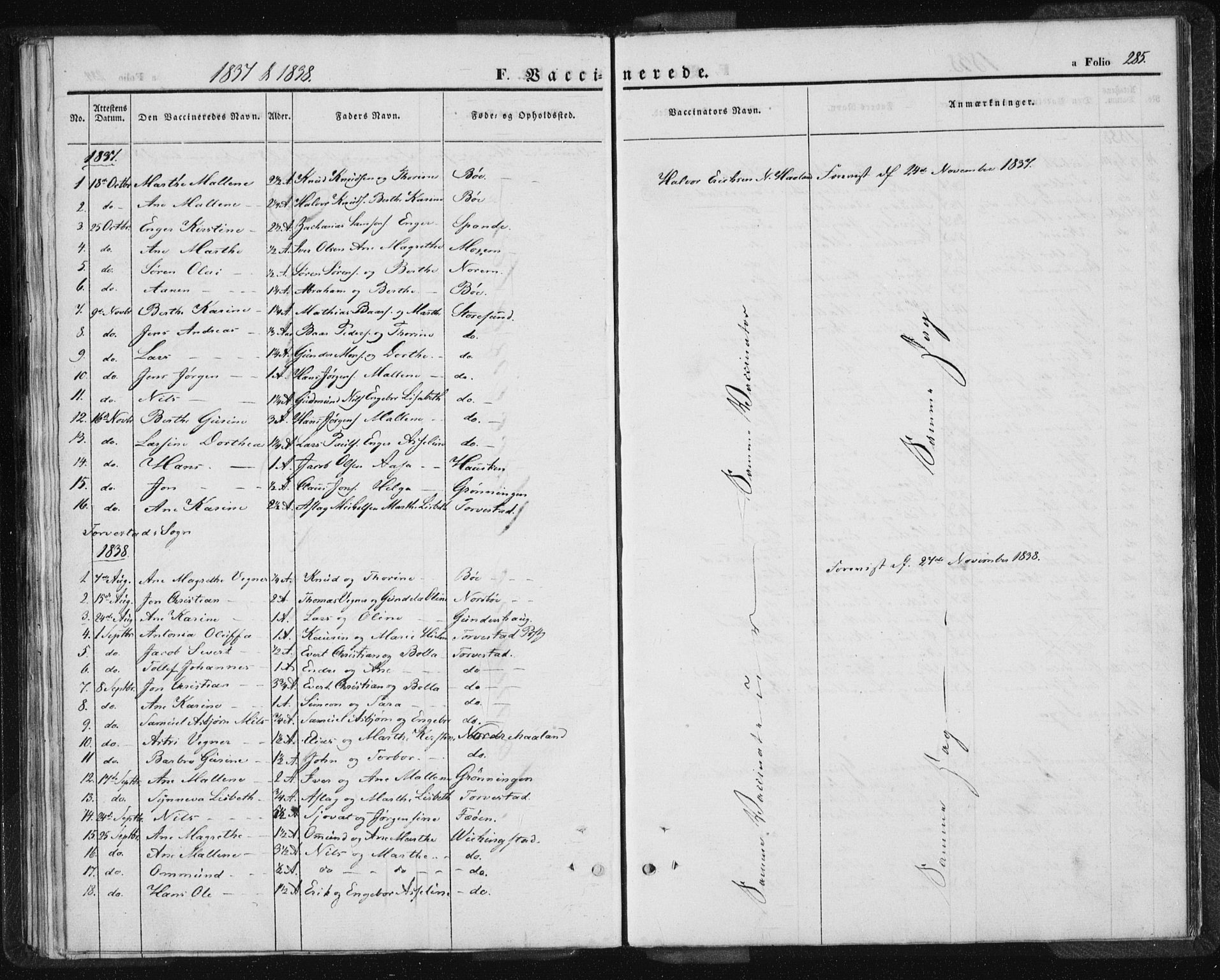 Torvastad sokneprestkontor, SAST/A -101857/H/Ha/Haa/L0005: Ministerialbok nr. A 5, 1836-1847, s. 285