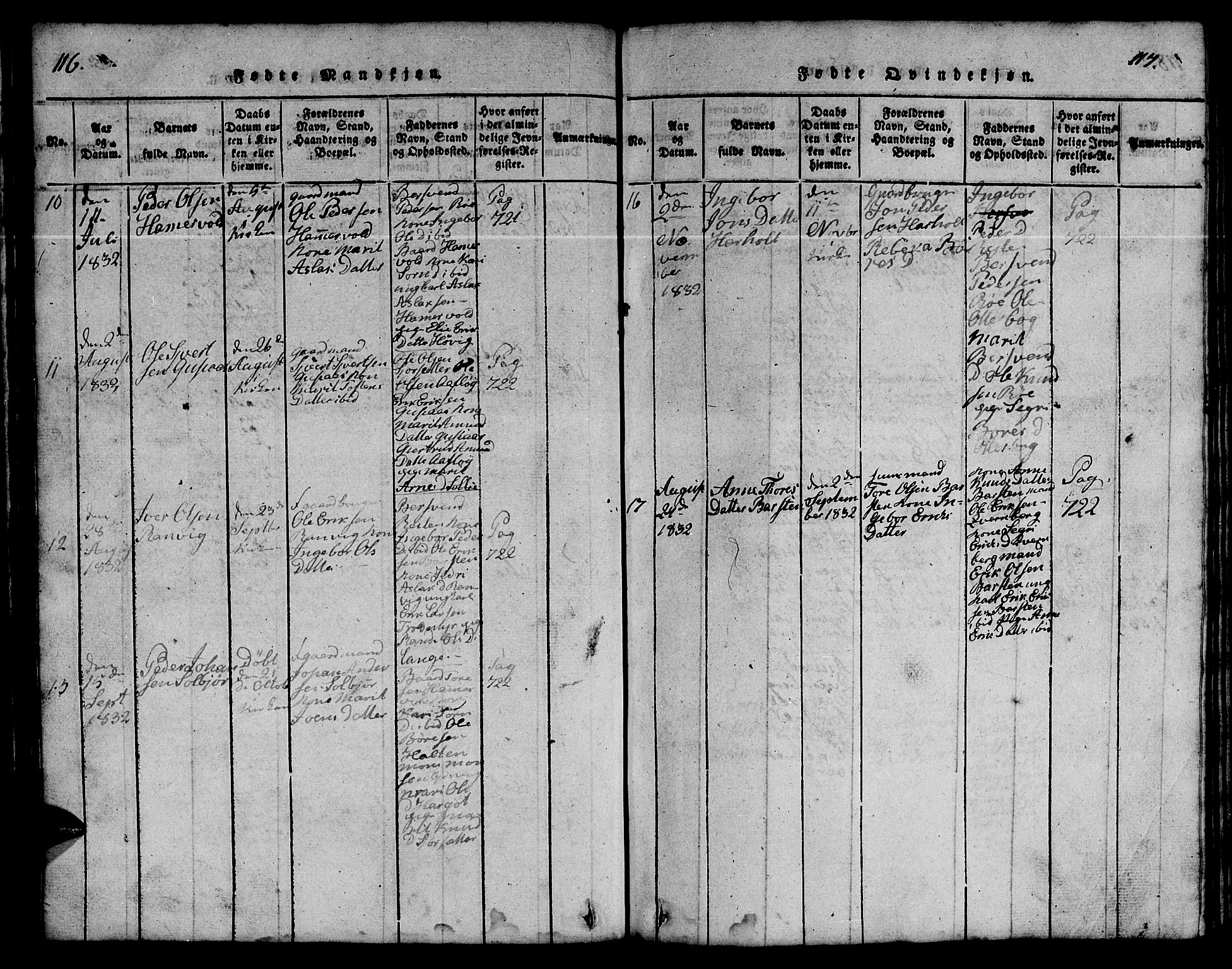 Ministerialprotokoller, klokkerbøker og fødselsregistre - Møre og Romsdal, AV/SAT-A-1454/551/L0629: Klokkerbok nr. 551C01, 1818-1839, s. 116-117