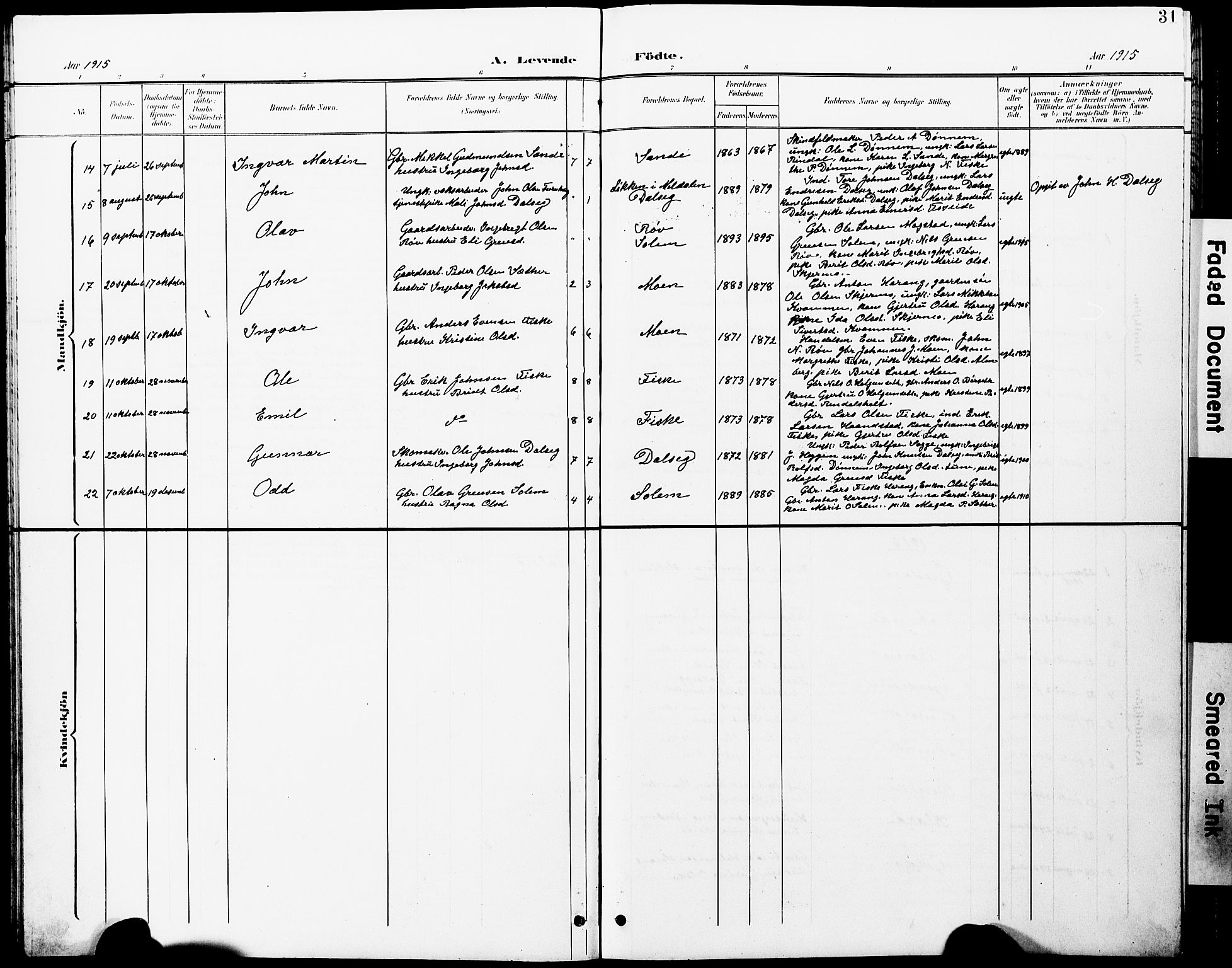 Ministerialprotokoller, klokkerbøker og fødselsregistre - Møre og Romsdal, SAT/A-1454/597/L1065: Klokkerbok nr. 597C02, 1899-1930, s. 31