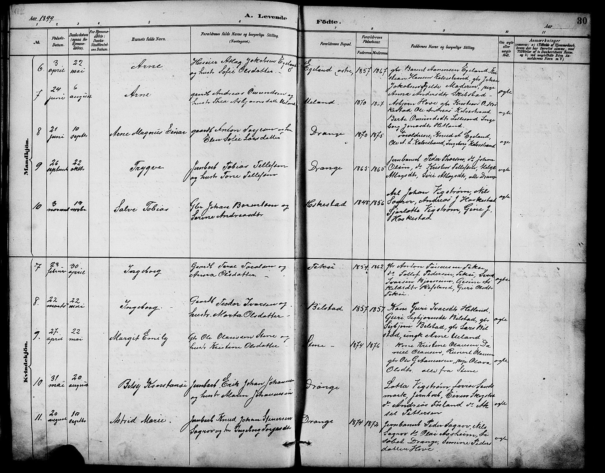 Lund sokneprestkontor, AV/SAST-A-101809/S07/L0007: Klokkerbok nr. B 7, 1890-1925, s. 30
