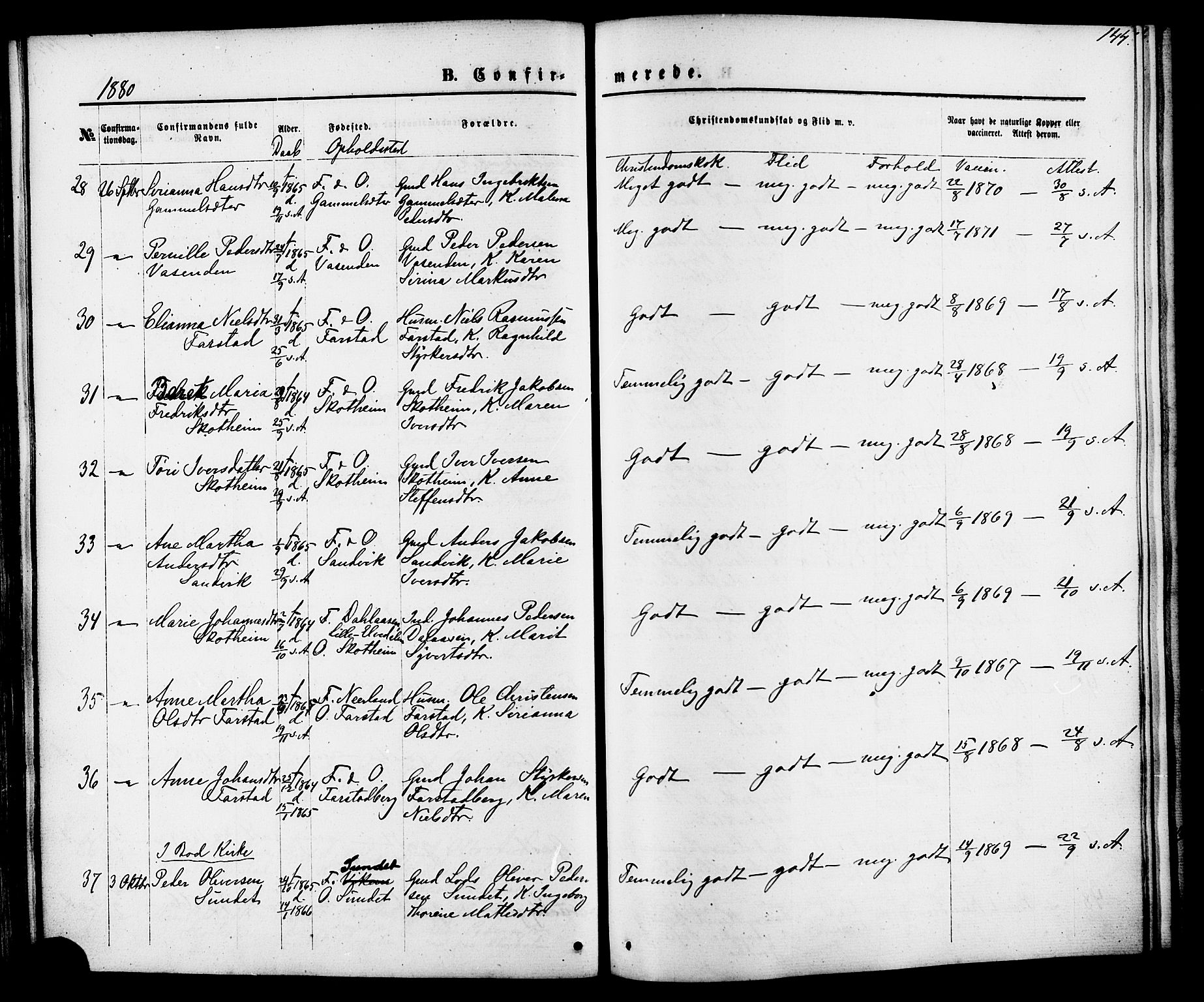 Ministerialprotokoller, klokkerbøker og fødselsregistre - Møre og Romsdal, AV/SAT-A-1454/566/L0768: Ministerialbok nr. 566A07, 1869-1881, s. 144