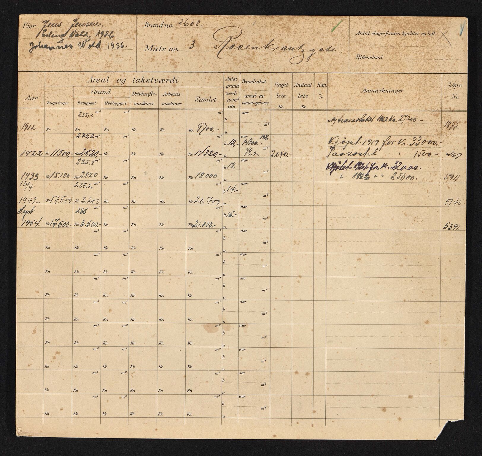 Stavanger kommune. Skattetakstvesenet, BYST/A-0440/F/Fa/Faa/L0037/0007: Skattetakstkort / Rosenkrantzgata 3 - 52