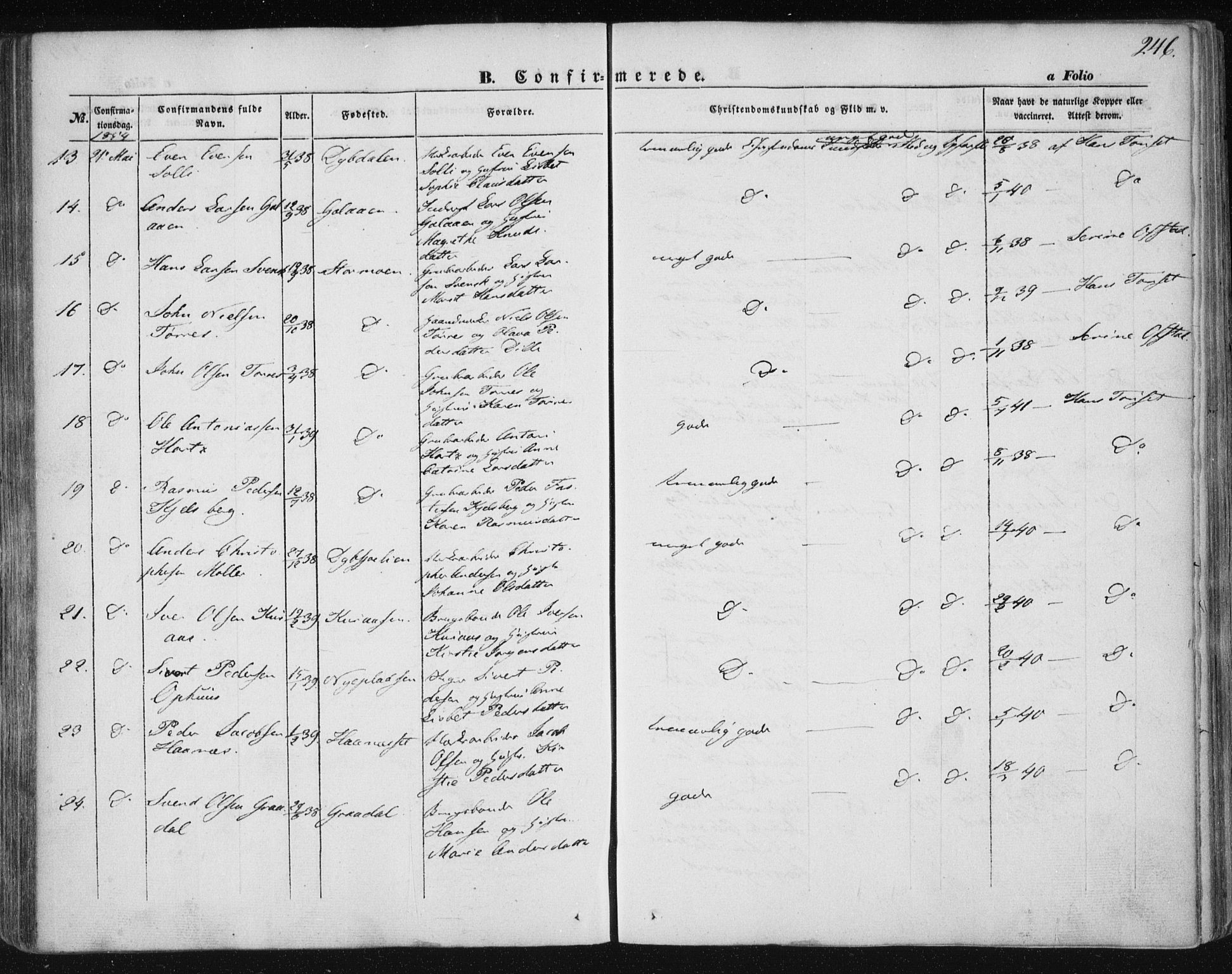 Ministerialprotokoller, klokkerbøker og fødselsregistre - Sør-Trøndelag, SAT/A-1456/681/L0931: Ministerialbok nr. 681A09, 1845-1859, s. 246