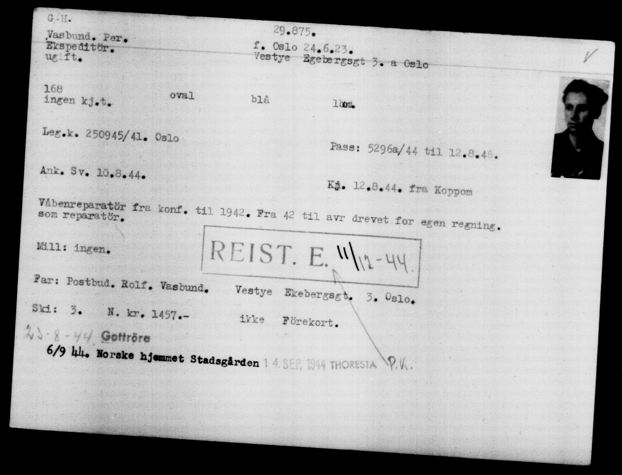 Den Kgl. Norske Legasjons Flyktningskontor, RA/S-6753/V/Va/L0012: Kjesäterkartoteket.  Flyktningenr. 28300-31566, 1940-1945, s. 1733