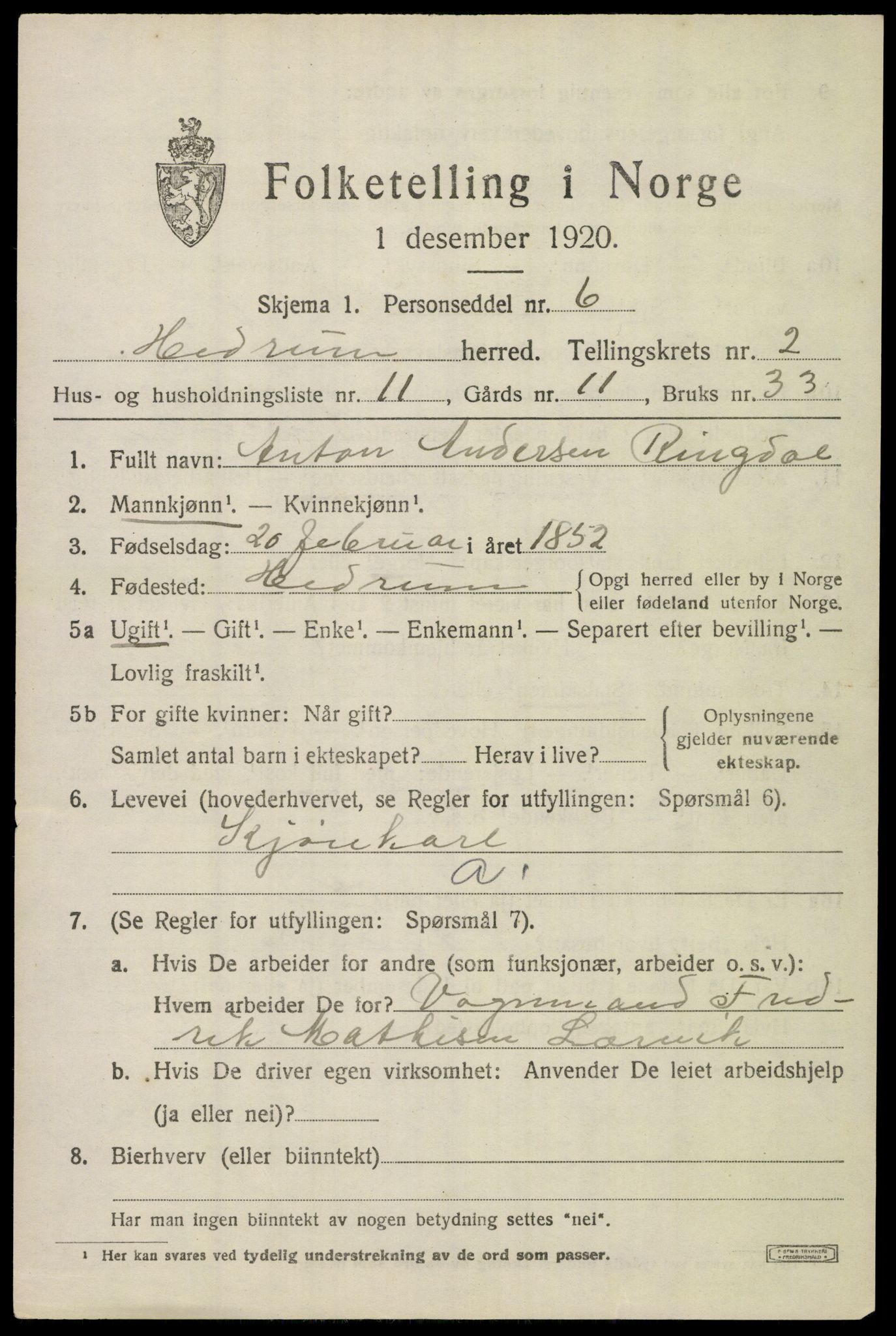 SAKO, Folketelling 1920 for 0727 Hedrum herred, 1920, s. 2541