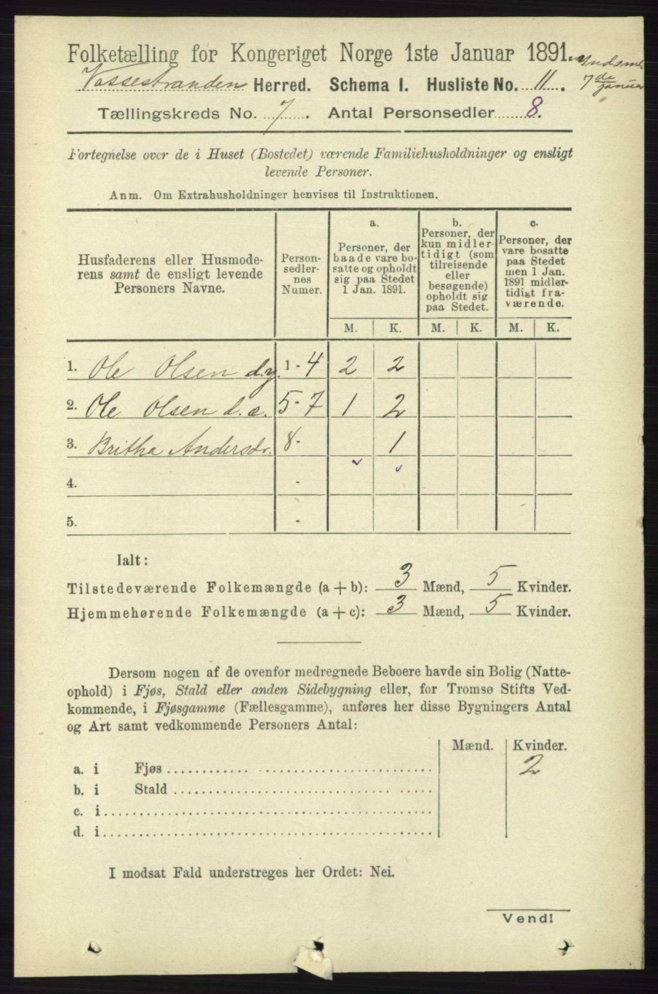 RA, Folketelling 1891 for 1236 Vossestrand herred, 1891, s. 2323