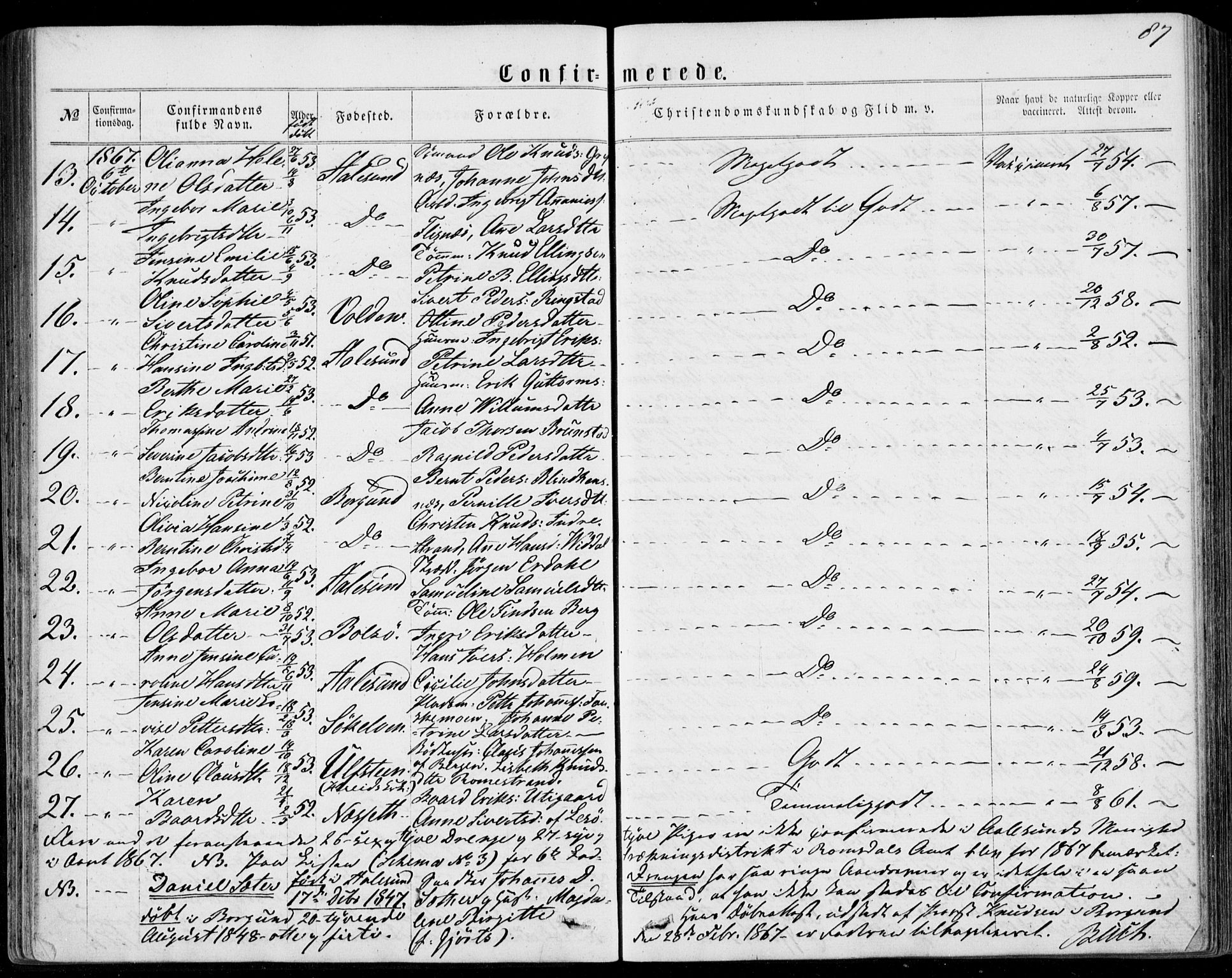 Ministerialprotokoller, klokkerbøker og fødselsregistre - Møre og Romsdal, AV/SAT-A-1454/529/L0452: Ministerialbok nr. 529A02, 1864-1871, s. 87