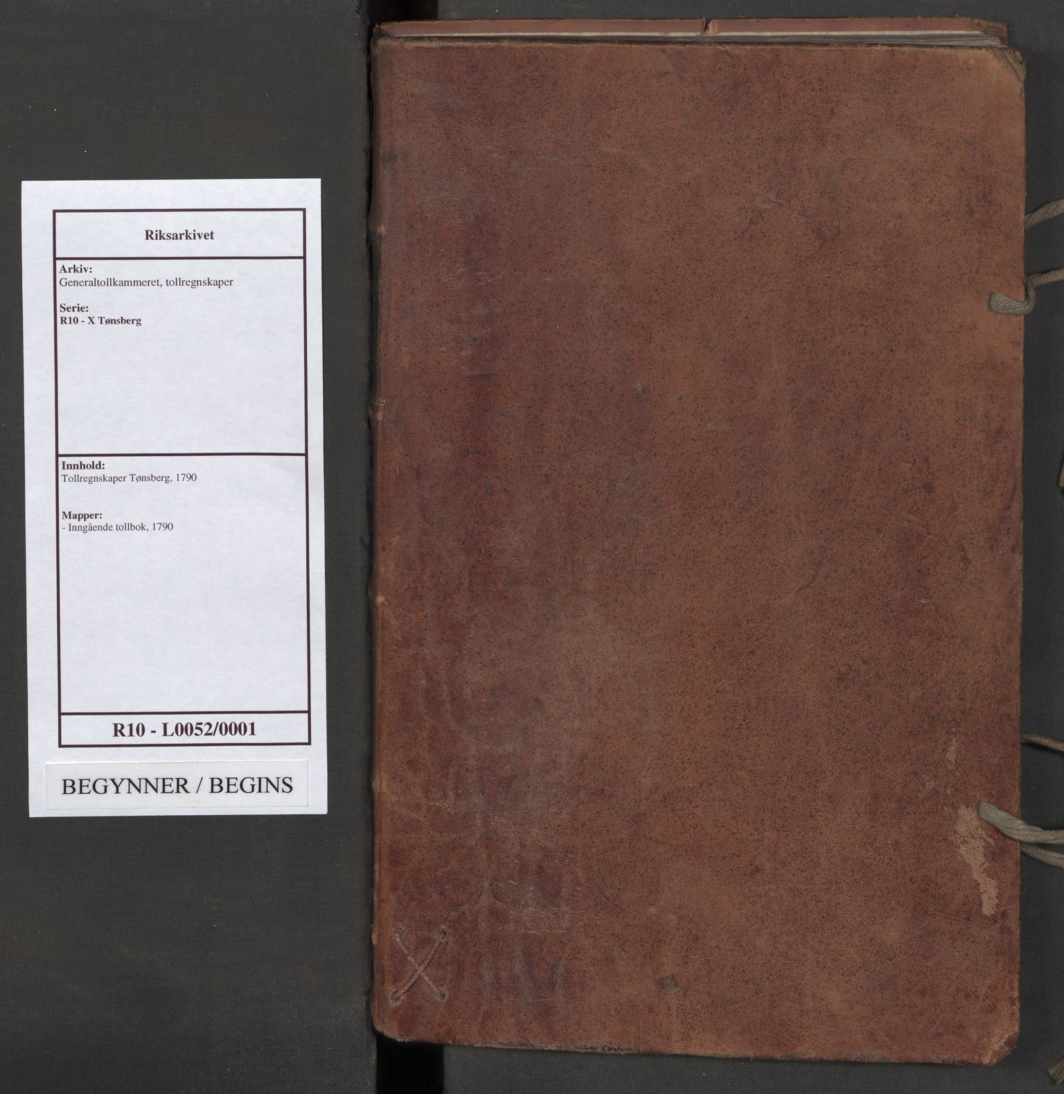 Generaltollkammeret, tollregnskaper, RA/EA-5490/R10/L0052/0001: Tollregnskaper Tønsberg / Inngående tollbok, 1790