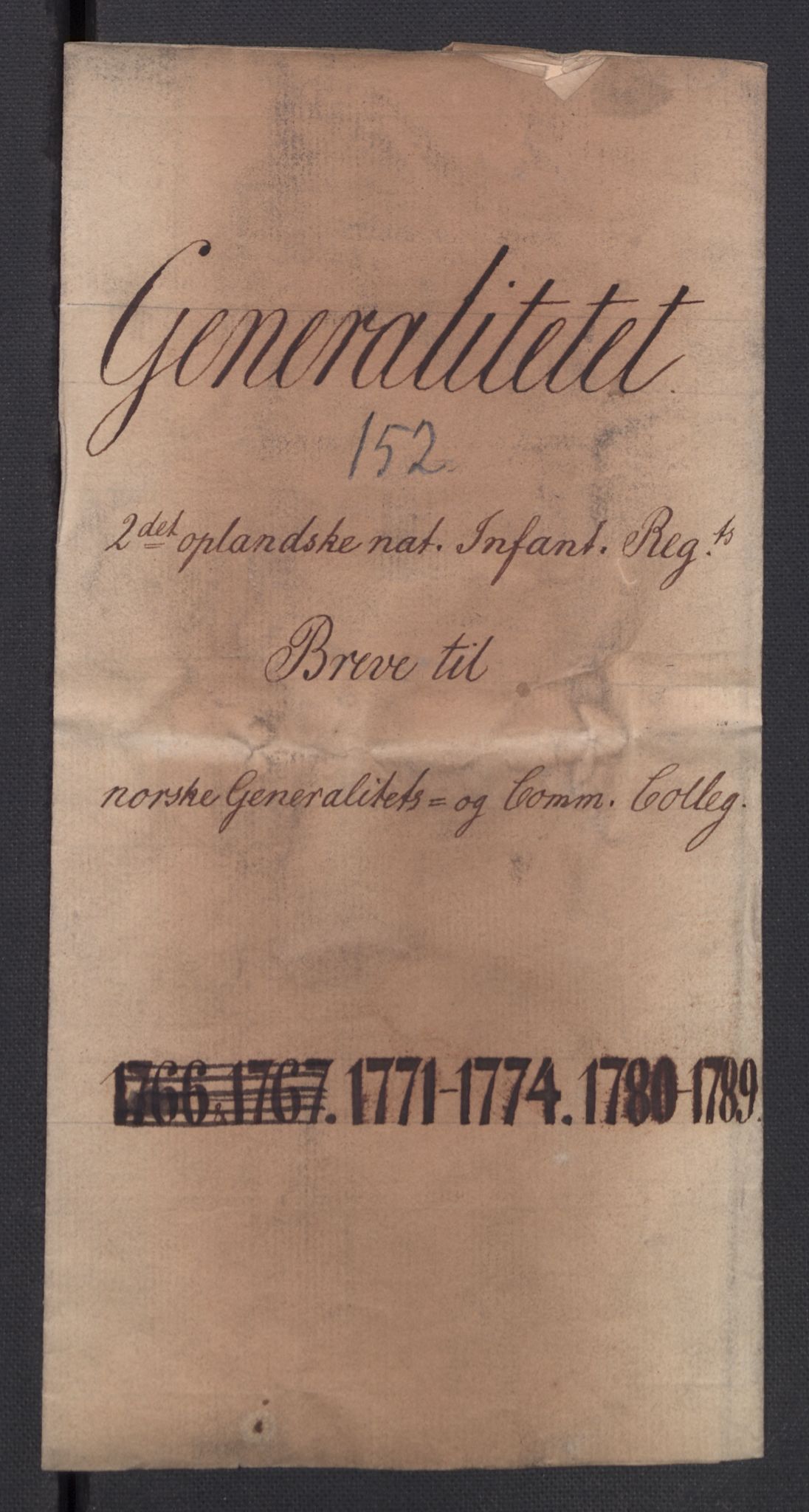 Generalitets- og kommissariatskollegiet, Det kongelige norske kommissariatskollegium, AV/RA-EA-5420/D/L0362: 2. Opplandske nasjonale infanteriregiment, 1768-1771, s. 1