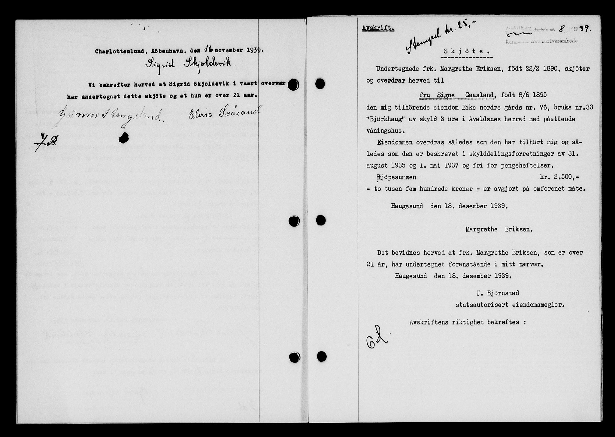 Karmsund sorenskriveri, SAST/A-100311/01/II/IIB/L0072: Pantebok nr. 53A, 1939-1940, Dagboknr: 8/1940