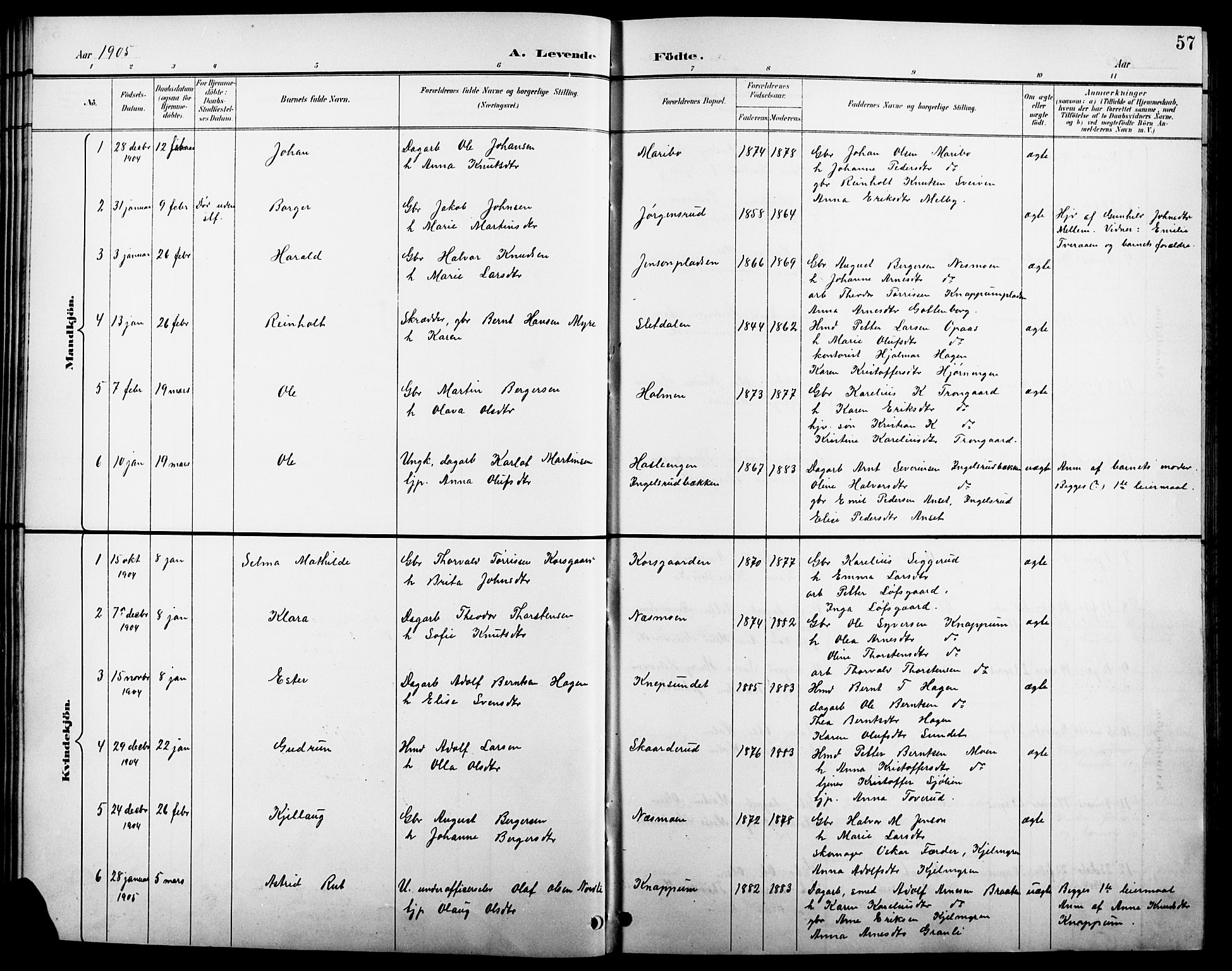 Åsnes prestekontor, SAH/PREST-042/H/Ha/Hab/L0004: Klokkerbok nr. 4, 1895-1909, s. 57