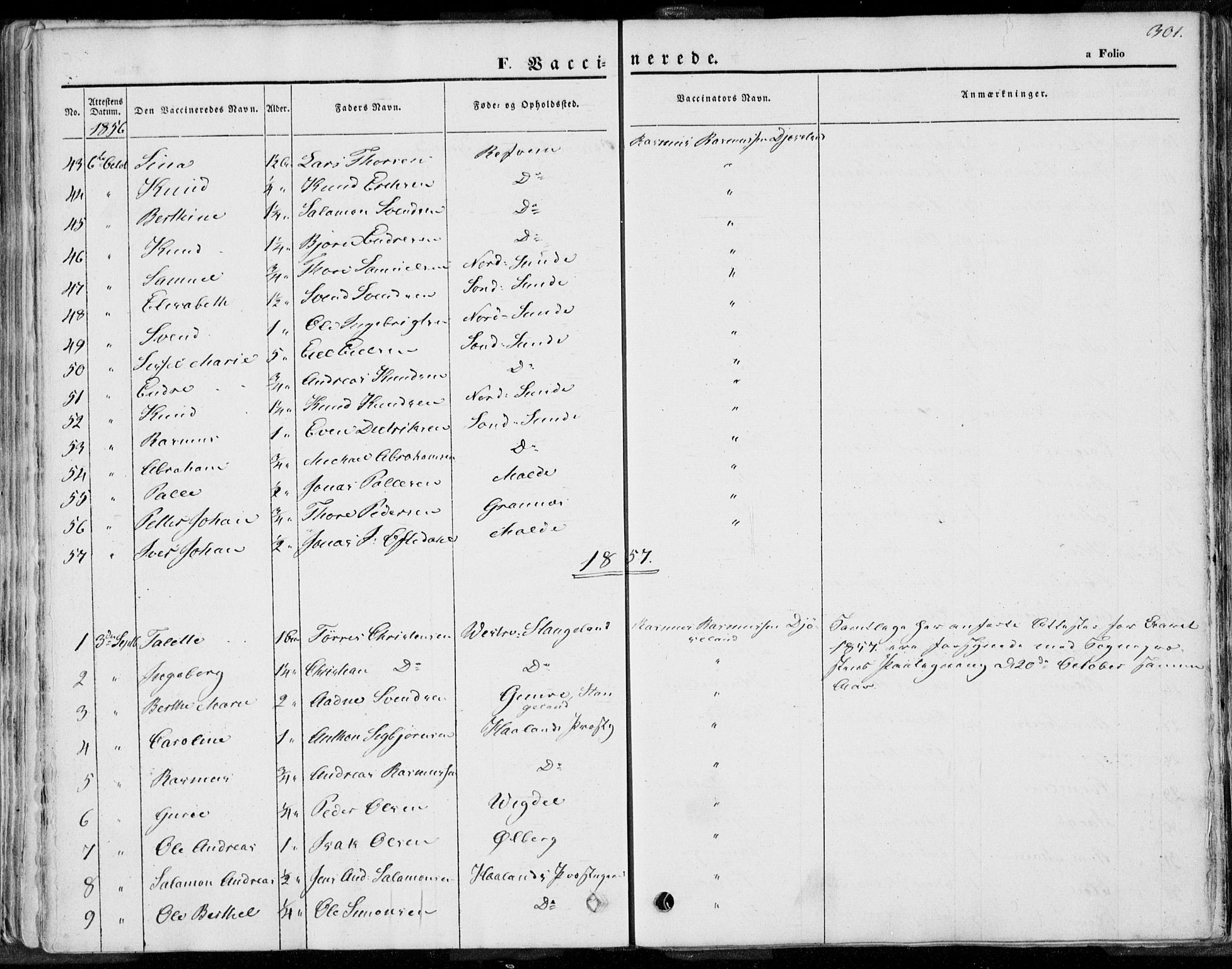Håland sokneprestkontor, AV/SAST-A-101802/001/30BA/L0008: Ministerialbok nr. A 7.2, 1854-1870, s. 301