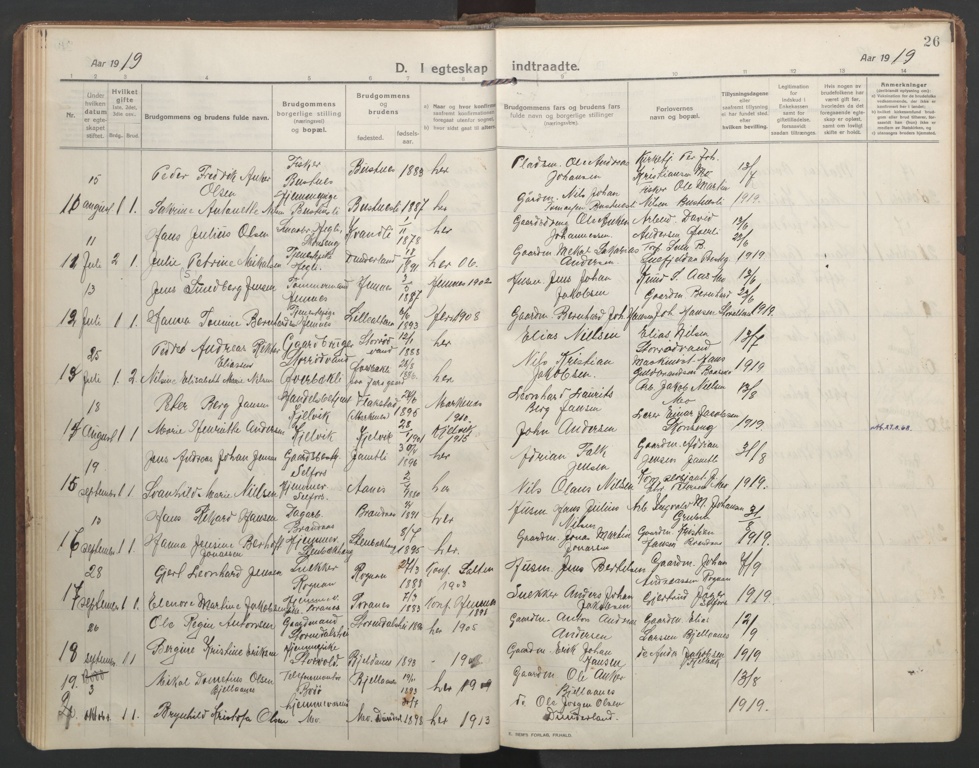 Ministerialprotokoller, klokkerbøker og fødselsregistre - Nordland, AV/SAT-A-1459/827/L0405: Ministerialbok nr. 827A17, 1912-1925, s. 26