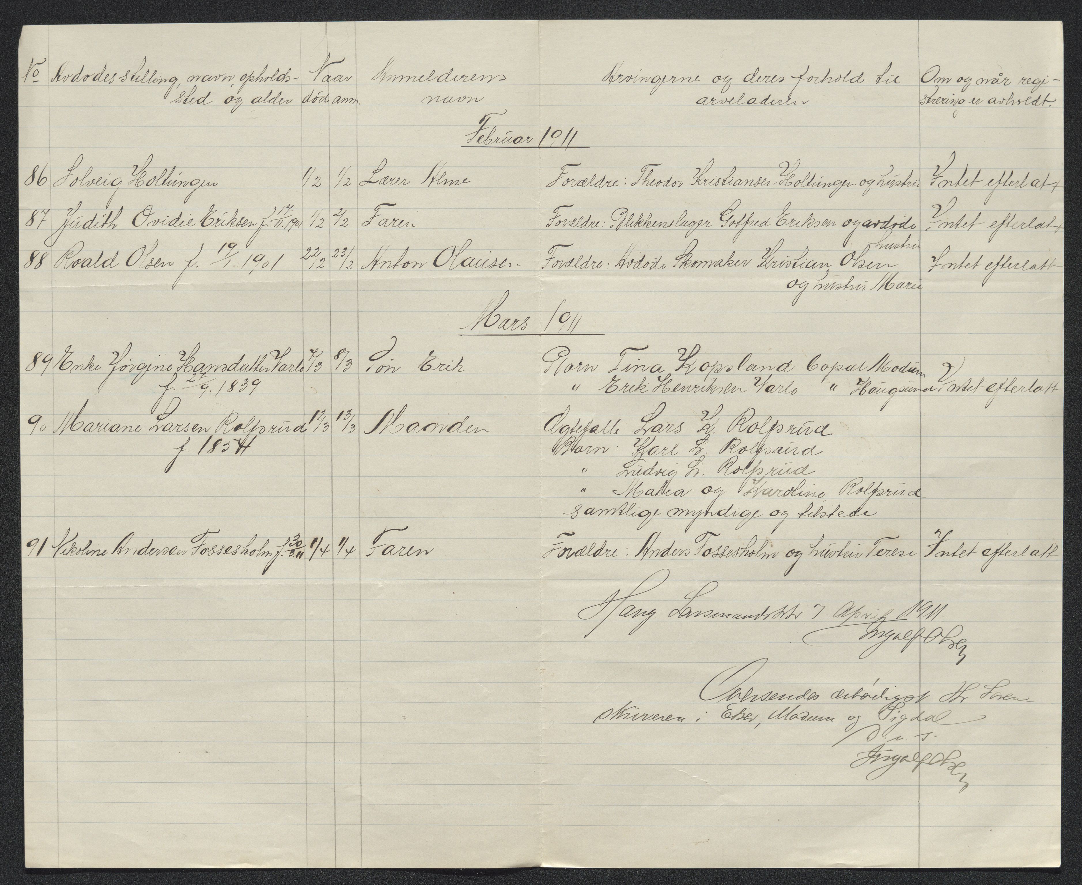 Eiker, Modum og Sigdal sorenskriveri, AV/SAKO-A-123/H/Ha/Hab/L0034: Dødsfallsmeldinger, 1911, s. 11