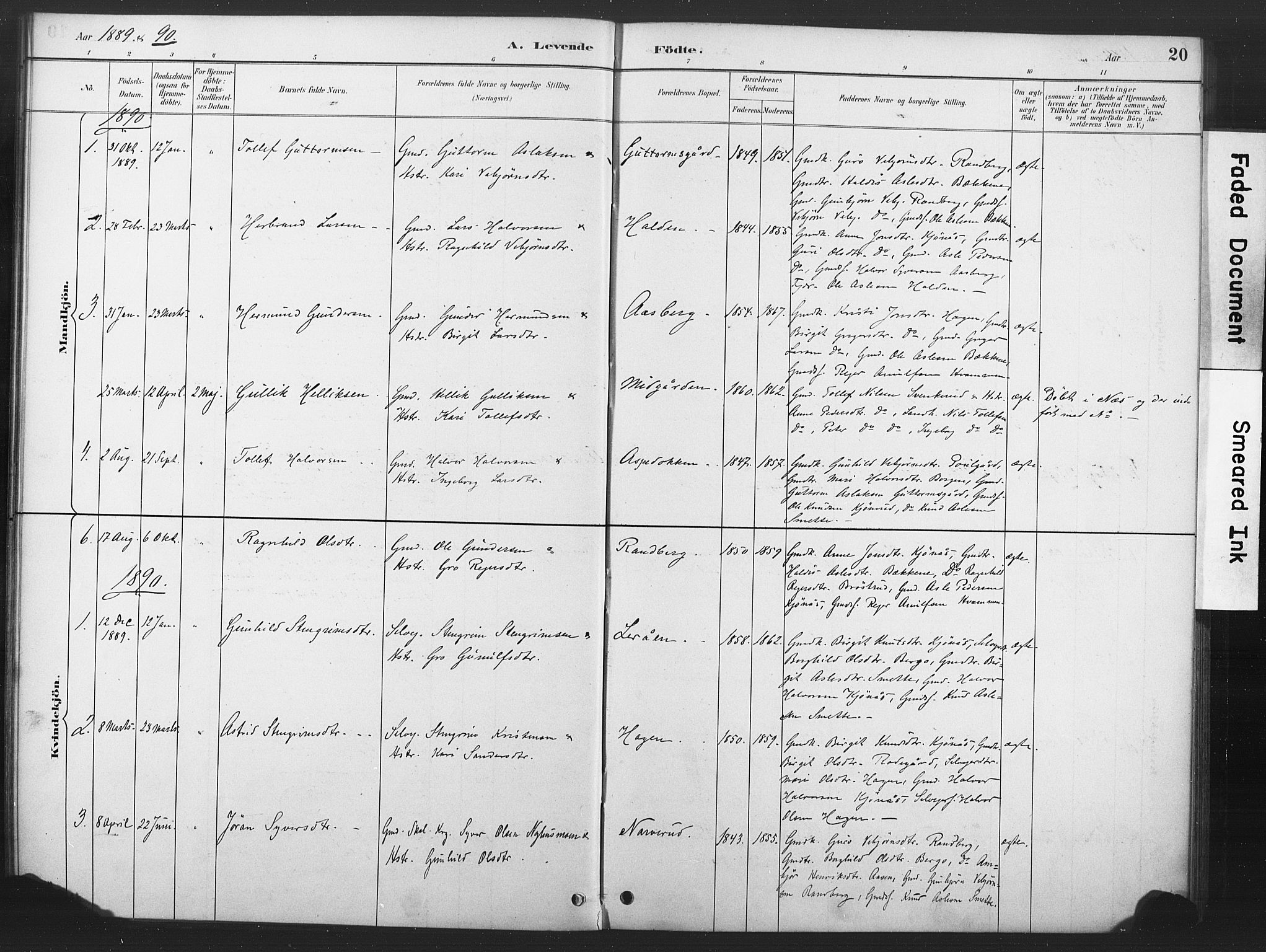 Nore kirkebøker, AV/SAKO-A-238/F/Fd/L0001: Ministerialbok nr. IV 1, 1878-1918, s. 20