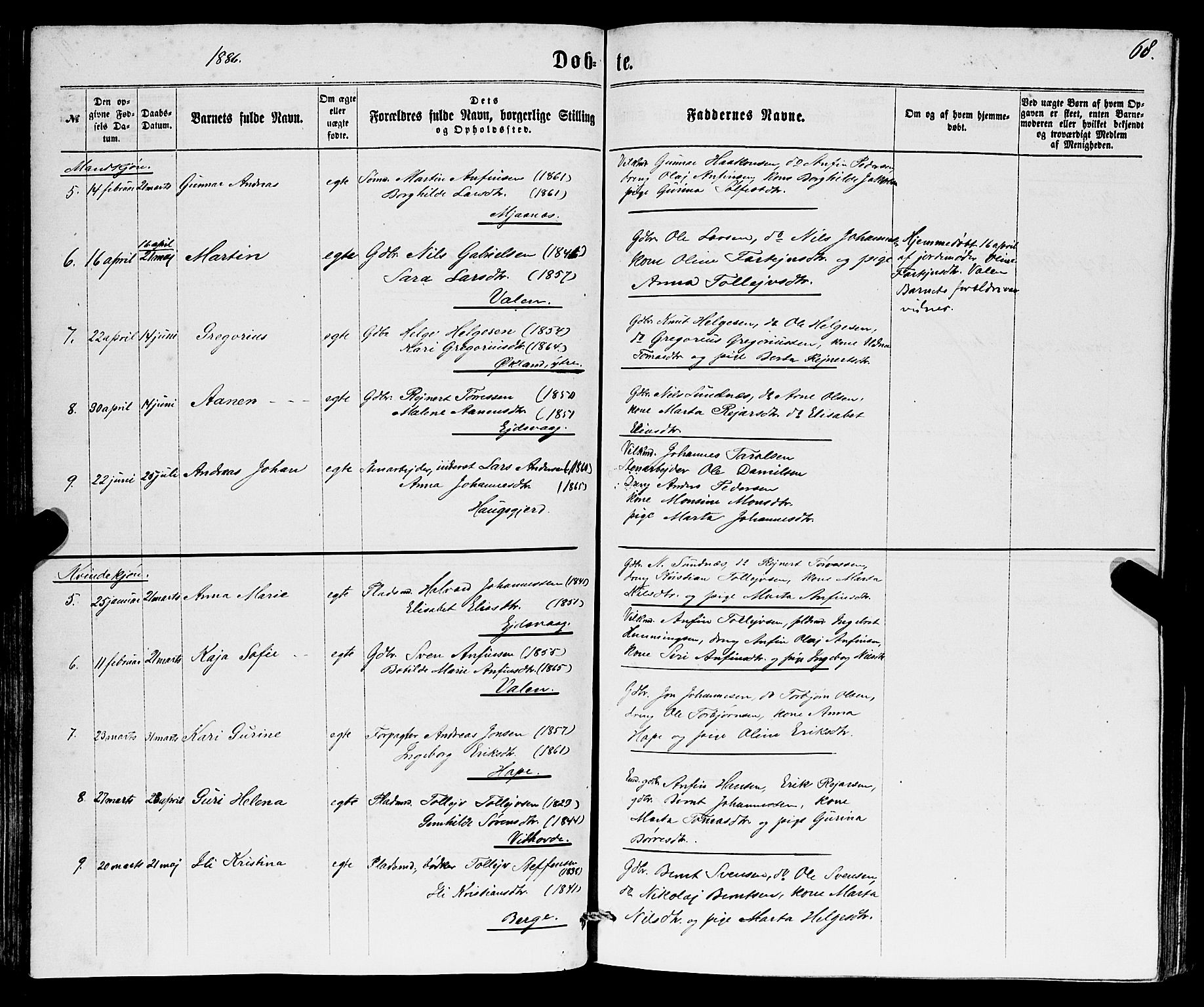 Sveio Sokneprestembete, AV/SAB-A-78501/H/Hab: Klokkerbok nr. B 1, 1864-1886, s. 68