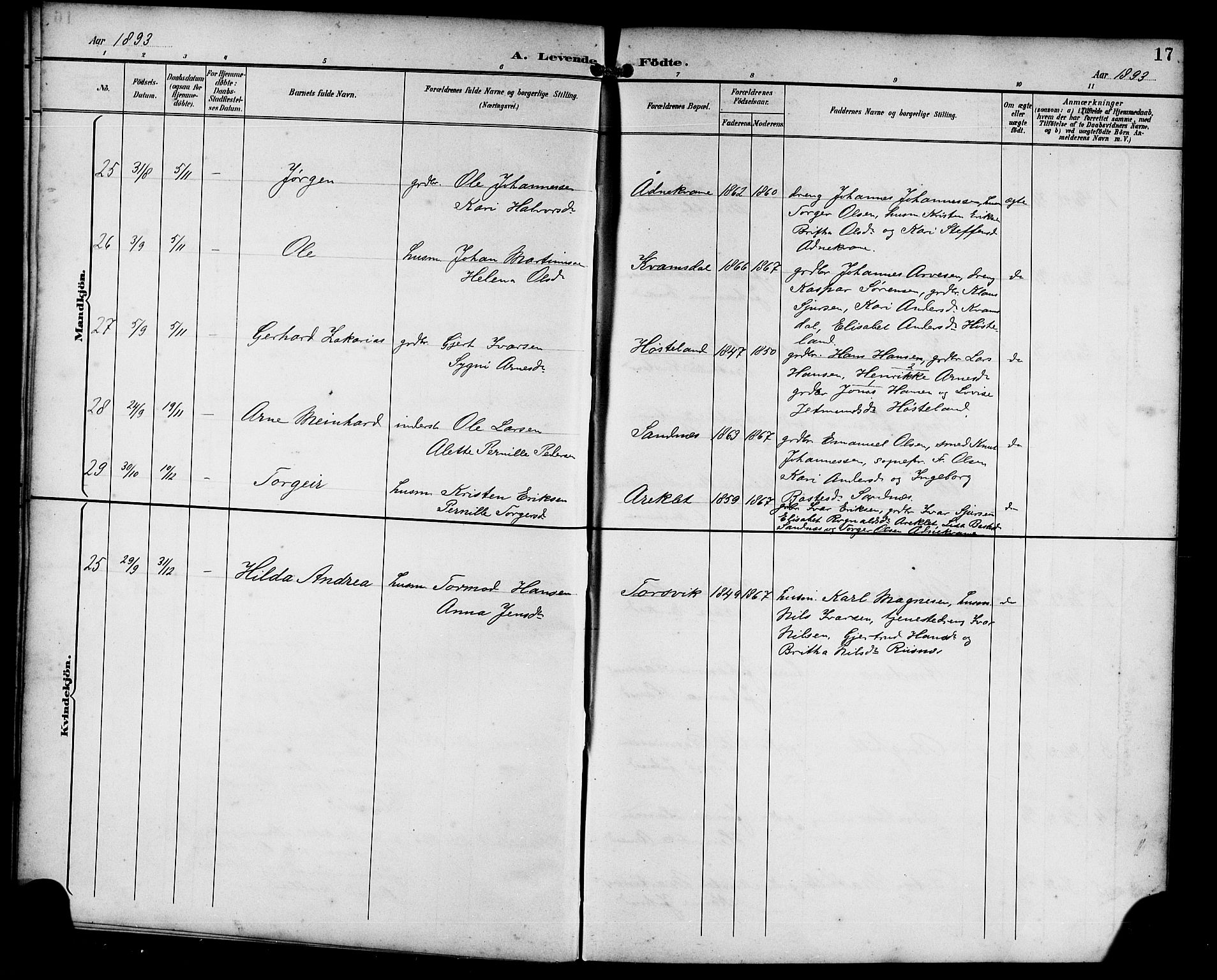 Masfjorden sokneprestembete, AV/SAB-A-77001: Klokkerbok nr. B 1, 1892-1913, s. 17