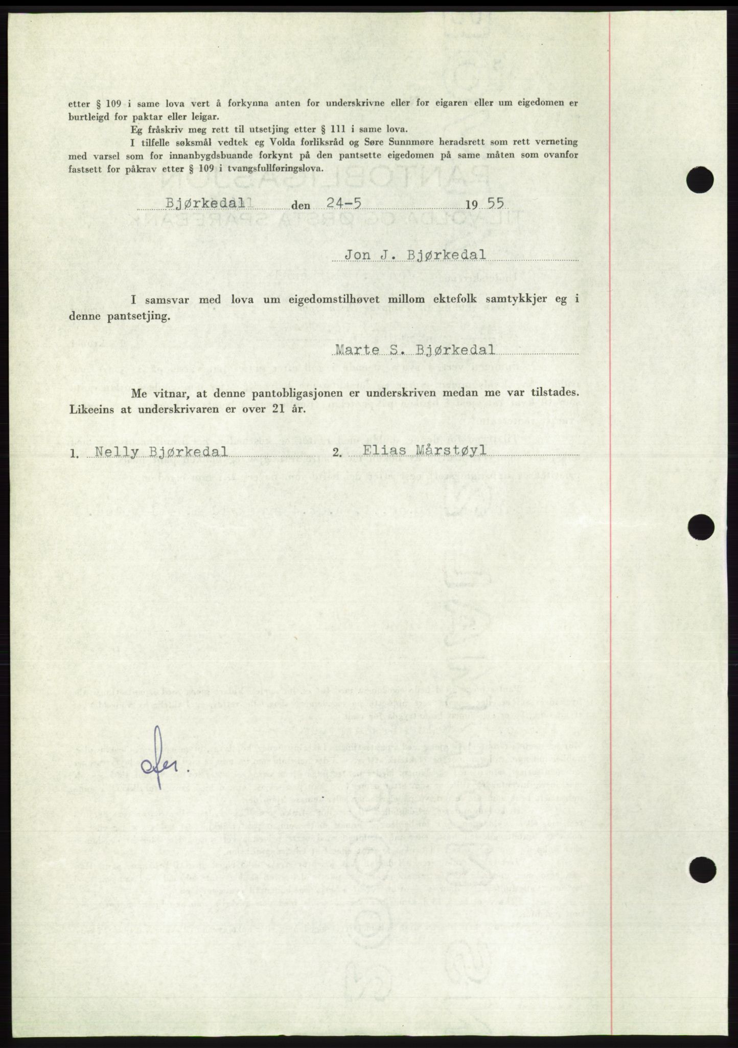 Søre Sunnmøre sorenskriveri, AV/SAT-A-4122/1/2/2C/L0126: Pantebok nr. 14B, 1954-1955, Dagboknr: 1266/1955