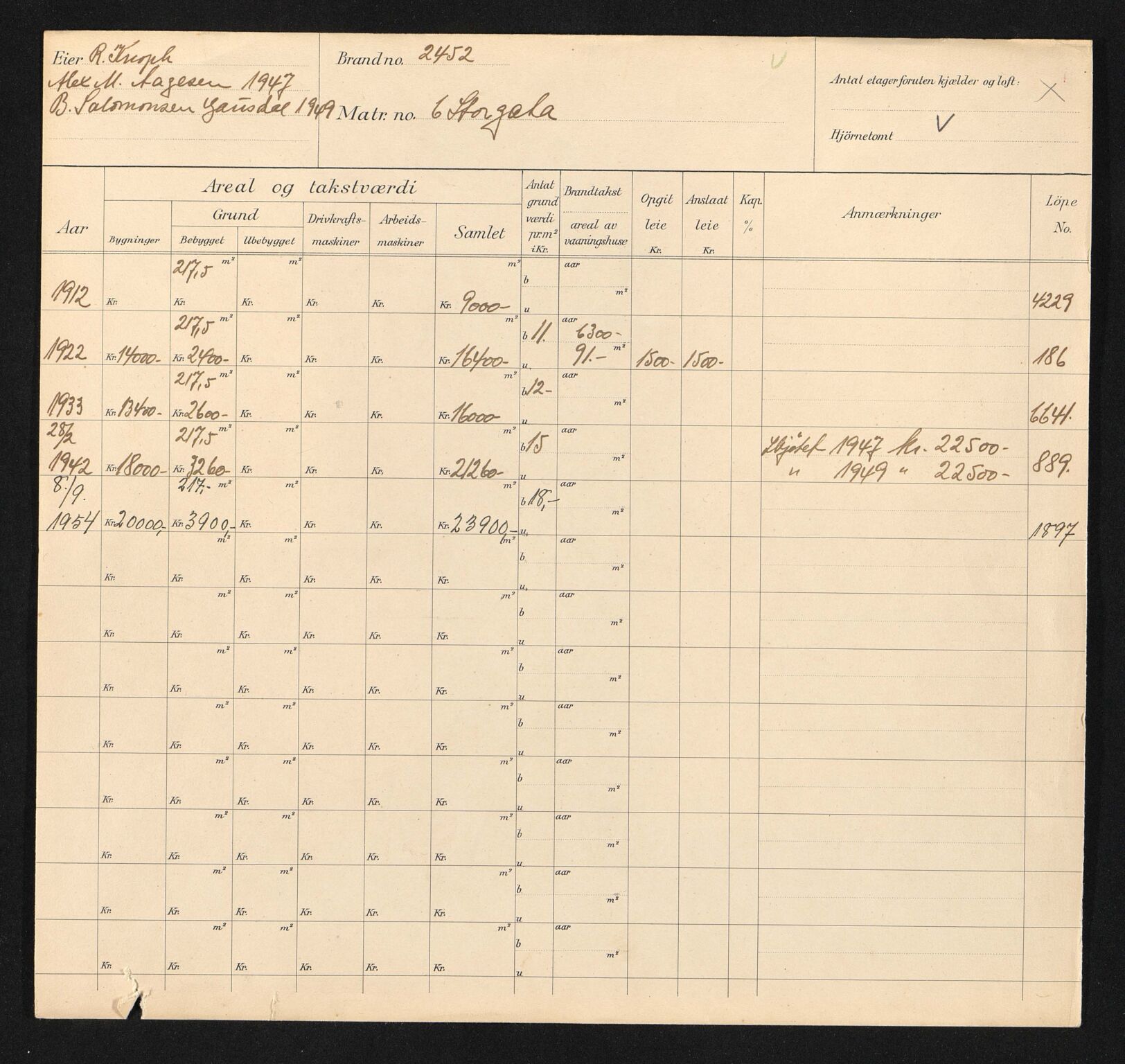 Stavanger kommune. Skattetakstvesenet, BYST/A-0440/F/Fa/Faa/L0041/0002: Skattetakstkort / Storgata 6 - Storhaug Allé - Storhaugveien 3