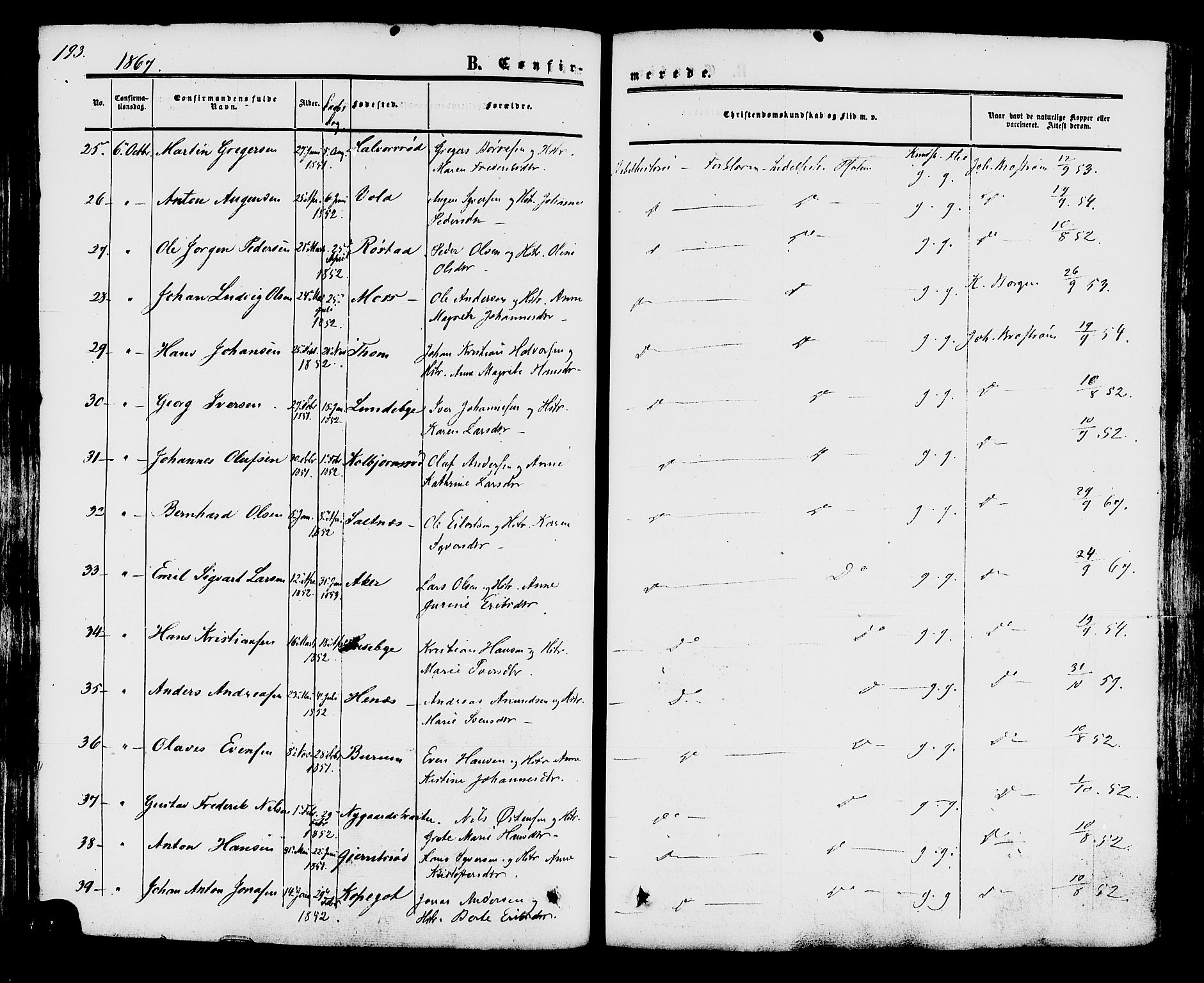 Råde prestekontor kirkebøker, AV/SAO-A-2009/F/Fa/L0006: Ministerialbok nr. 6, 1854-1877, s. 193