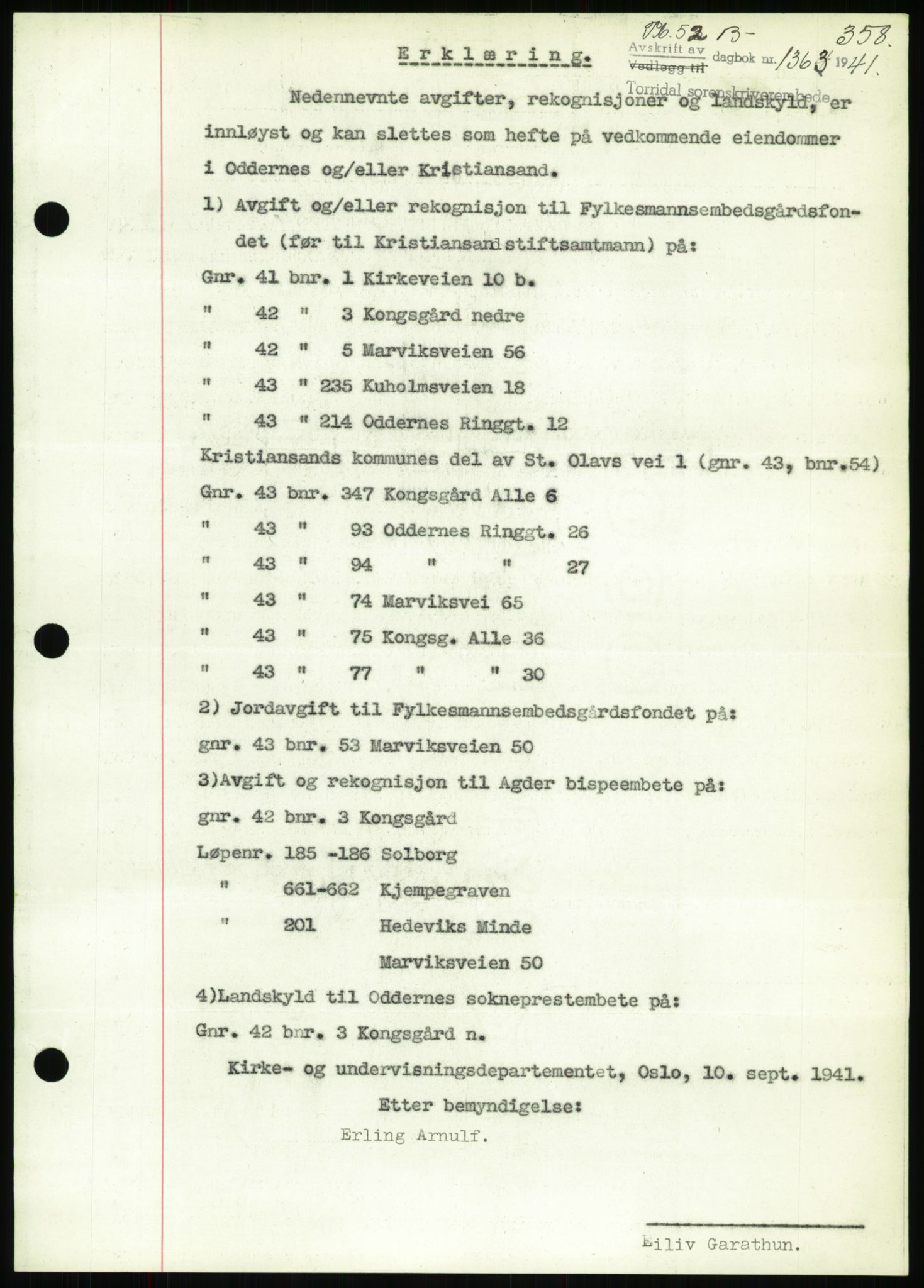 Torridal sorenskriveri, SAK/1221-0012/G/Gb/Gbb/L0008: Pantebok nr. 52b, 1940-1942, Dagboknr: 1363/1941