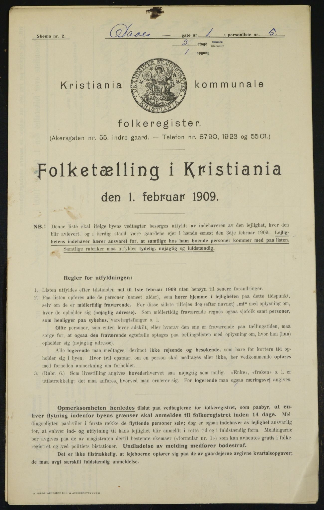 OBA, Kommunal folketelling 1.2.1909 for Kristiania kjøpstad, 1909, s. 16306