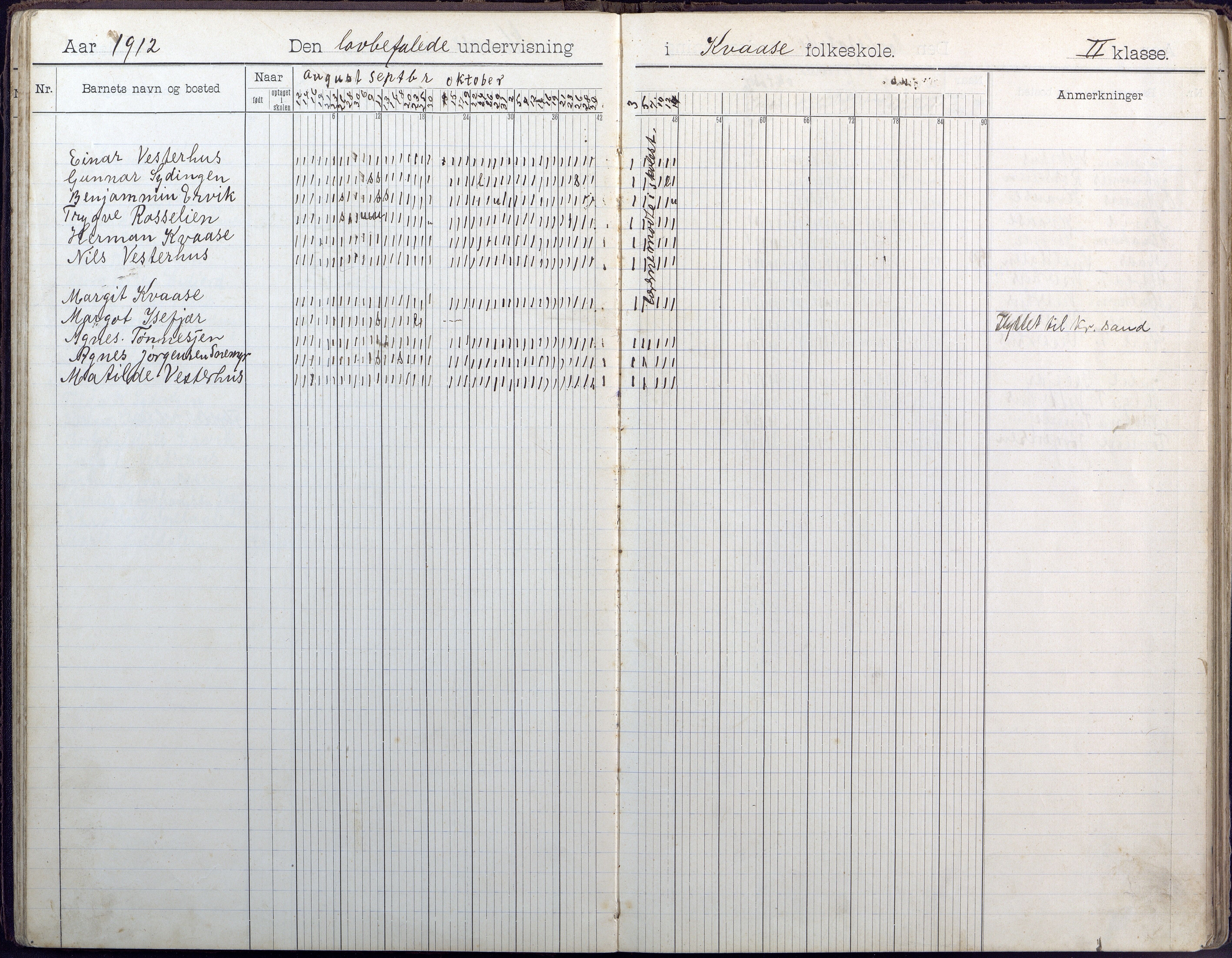 Høvåg kommune, AAMA/KA0927-PK/1/05/L0409: Dagbok, Kvåse folkeskole, 1908-1916