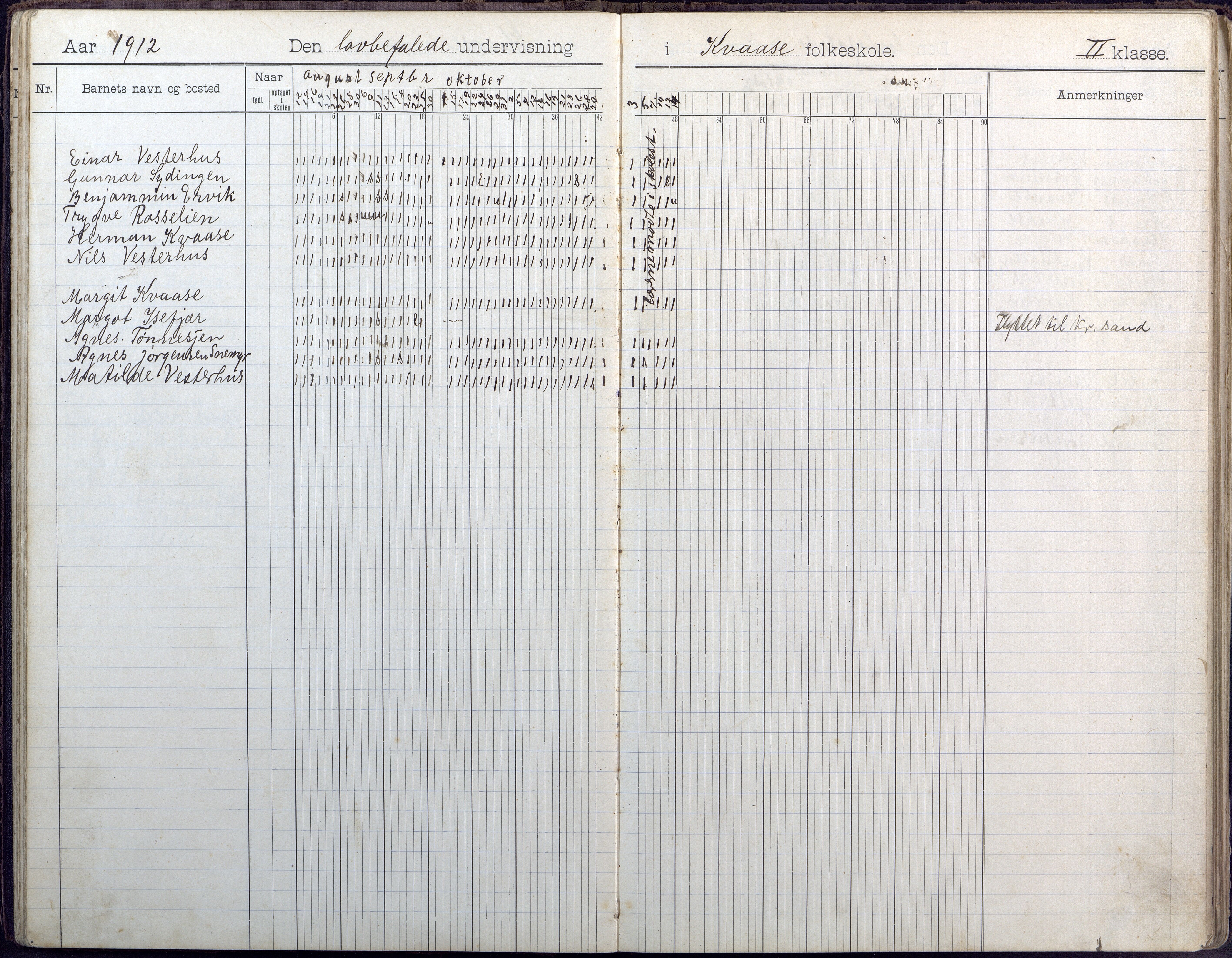 Høvåg kommune, AAKS/KA0927-PK/1/05/L0409: Dagbok, Kvåse folkeskole, 1908-1916