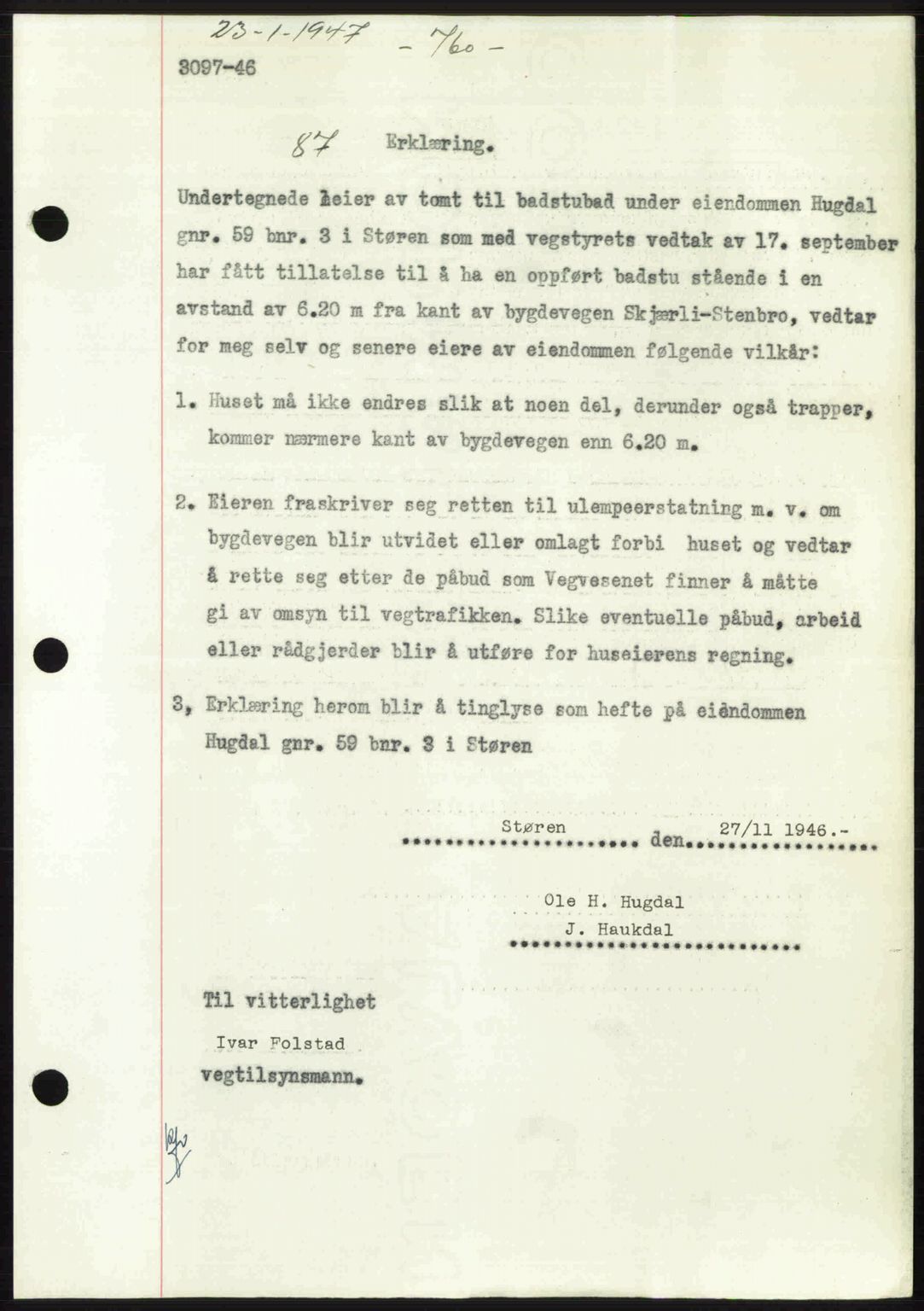 Gauldal sorenskriveri, SAT/A-0014/1/2/2C: Pantebok nr. A3, 1947-1947, Dagboknr: 87/1947