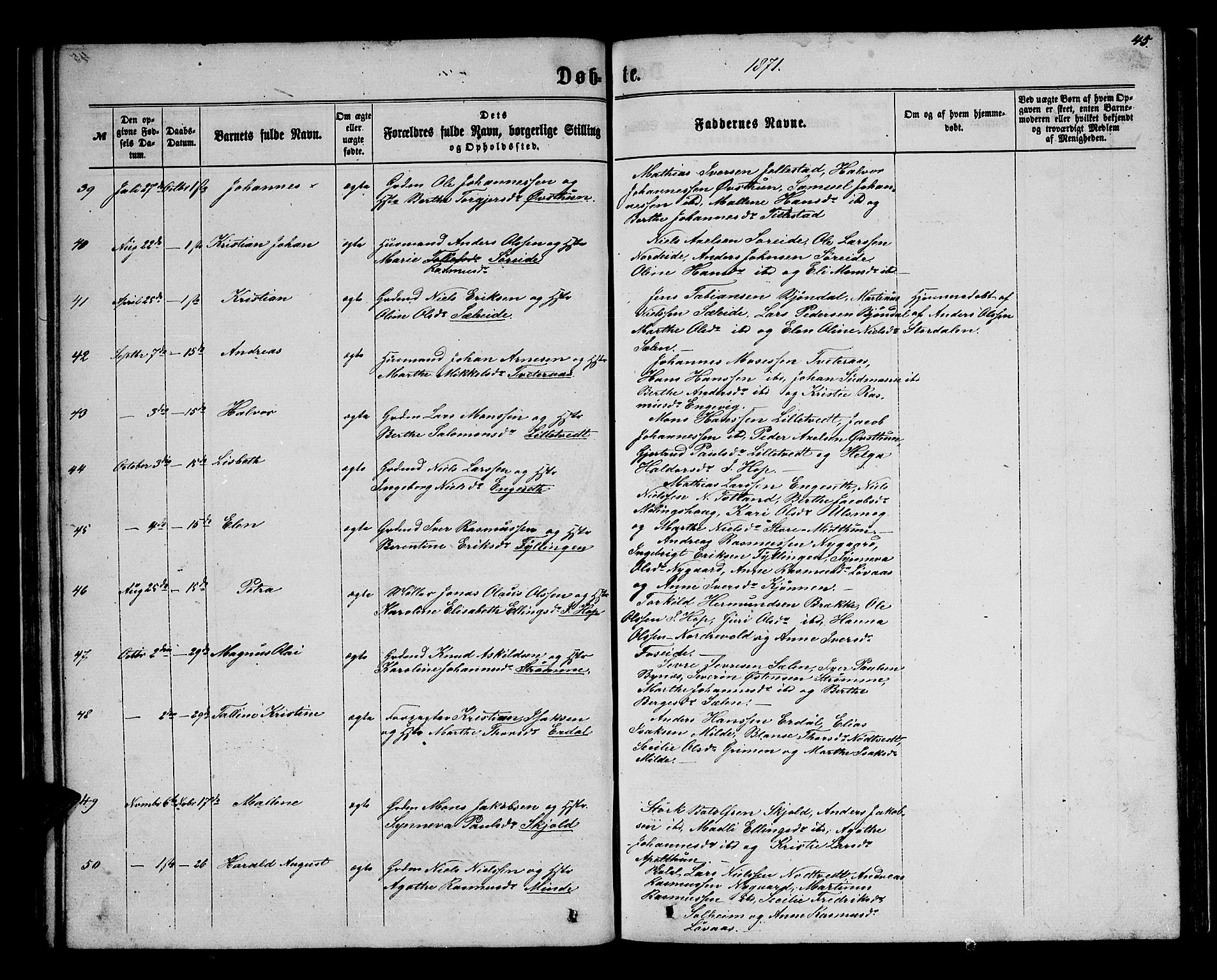 Birkeland Sokneprestembete, AV/SAB-A-74601/H/Hab: Klokkerbok nr. A 2, 1863-1876, s. 45